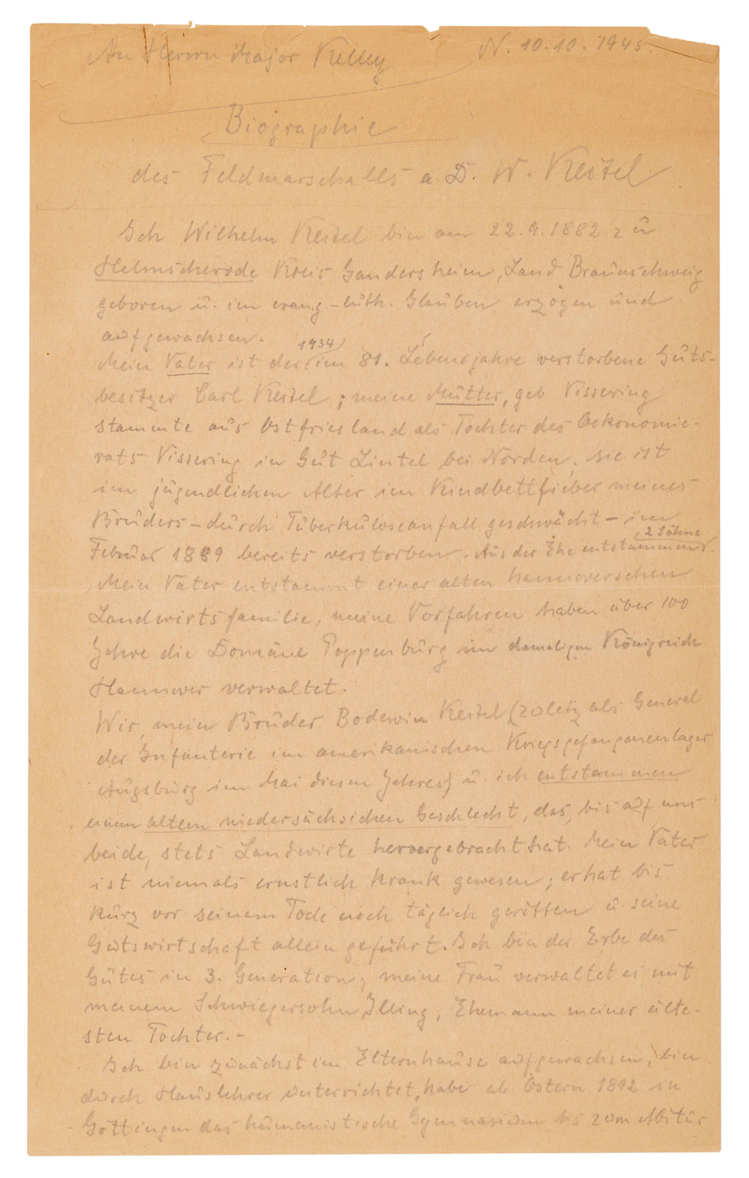 Wilhelm Keitel Autograph Manuscript Signed at Nuremberg, His Autobiographical
