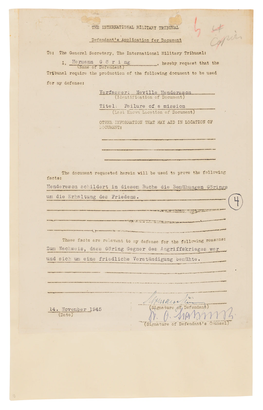 Hermann Göring Document Signed at Nuremberg and Emmy Göring Autograph