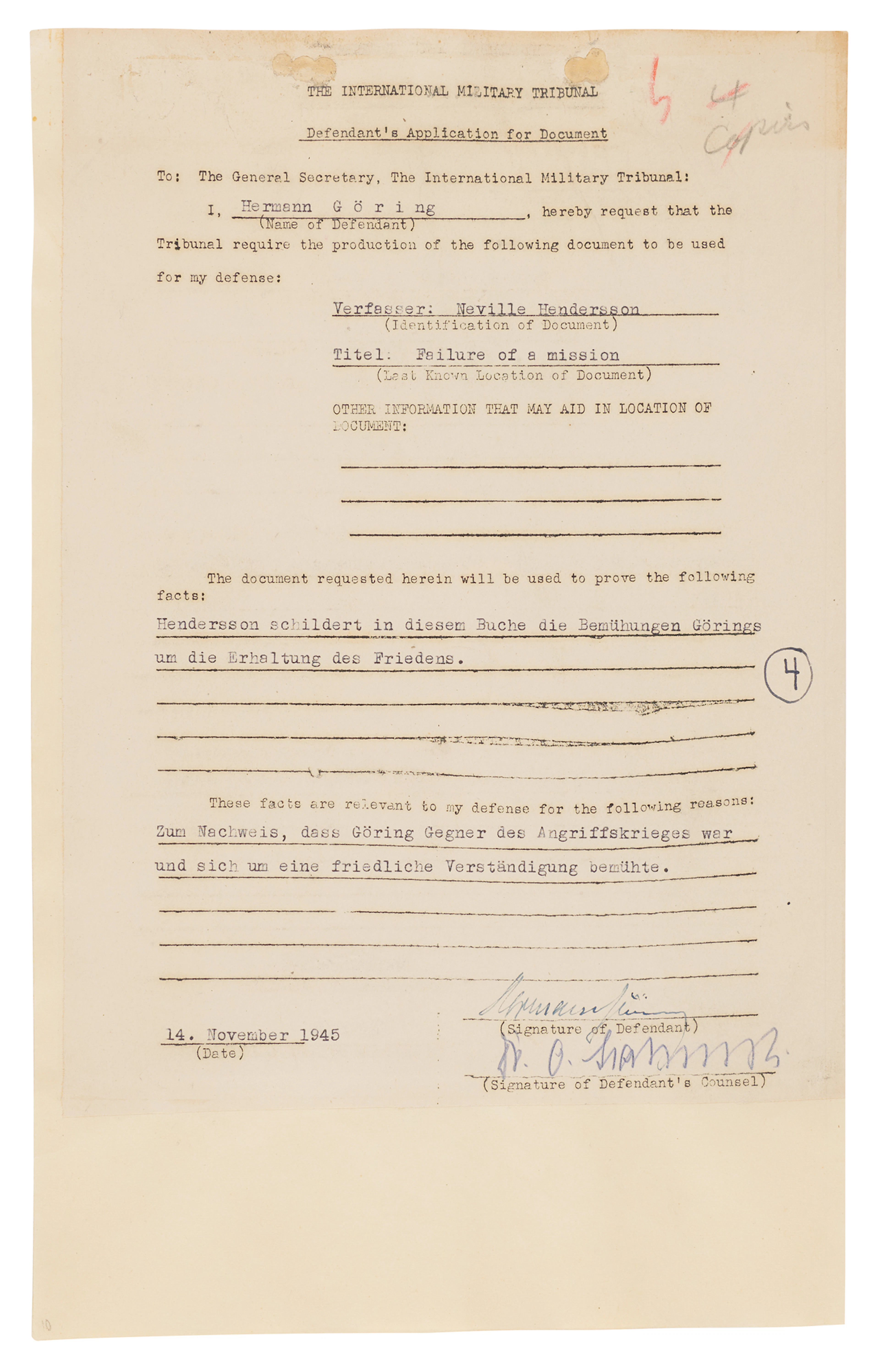 Hermann Göring Document Signed at Nuremberg and Emmy Göring Autograph