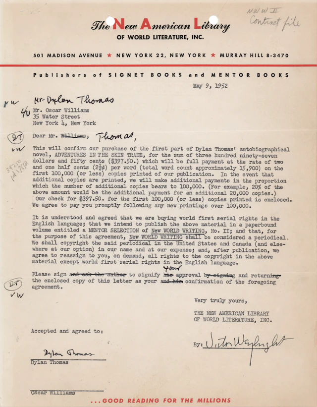 Dylan Thomas Document Signed for His Unfinished Autobiographical Novel