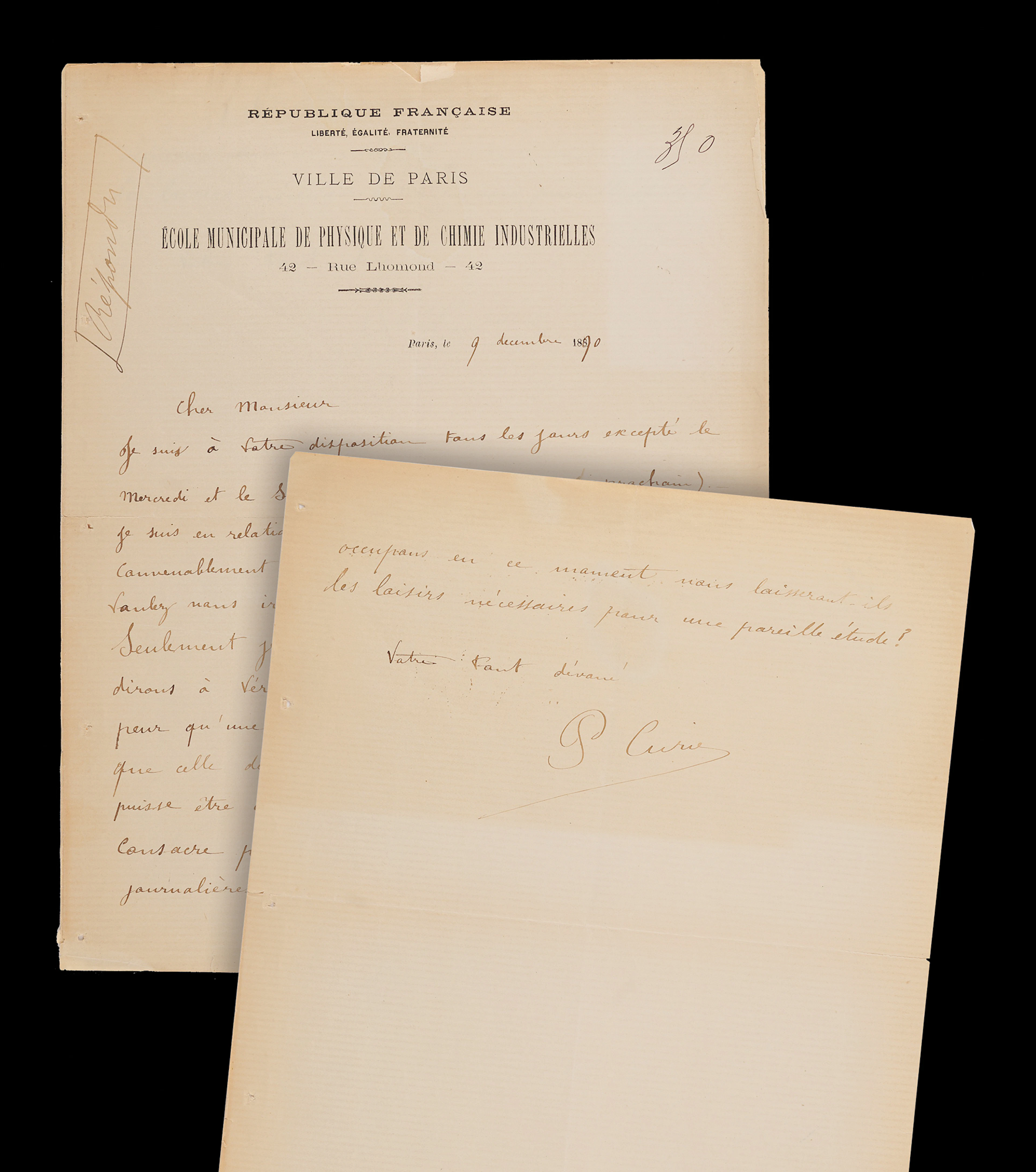 Pierre Curie Autograph Letter Signed on Microscopes