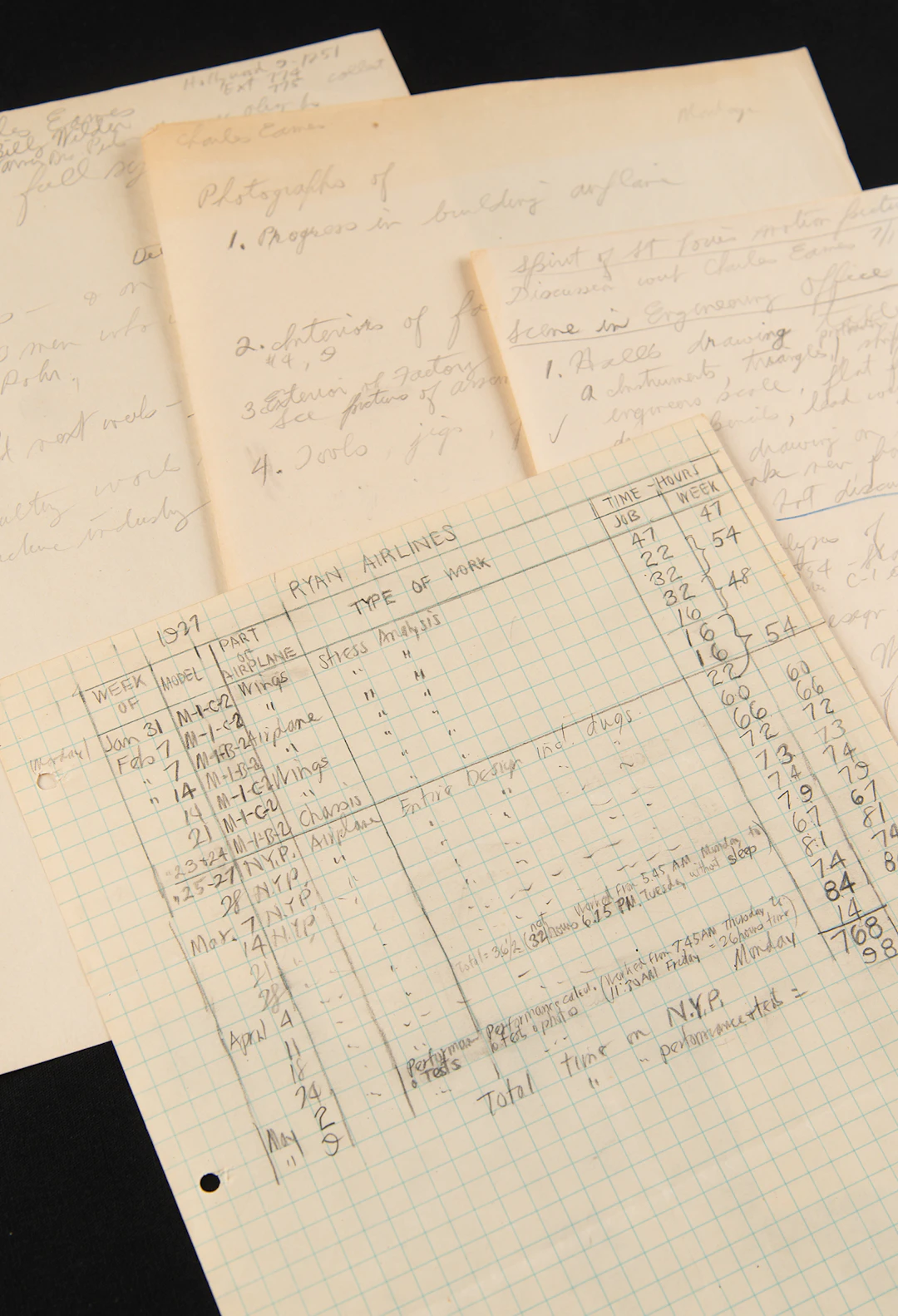 Charles Lindbergh: Donald Albert Hall's Spirit of St. Louis Time Sheet