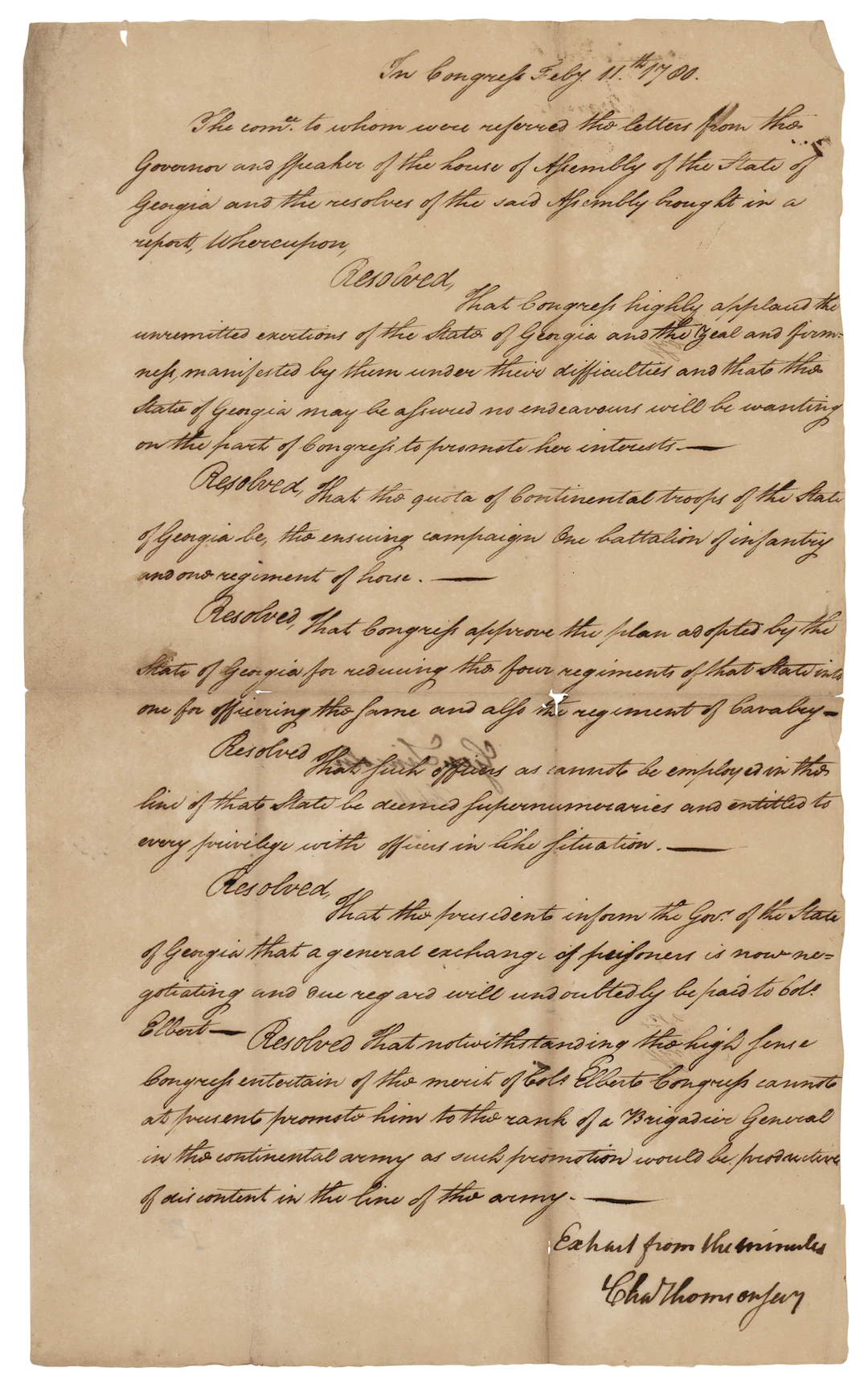 Charles Thomson Revolutionary War-Dated Document Signed (1780) on