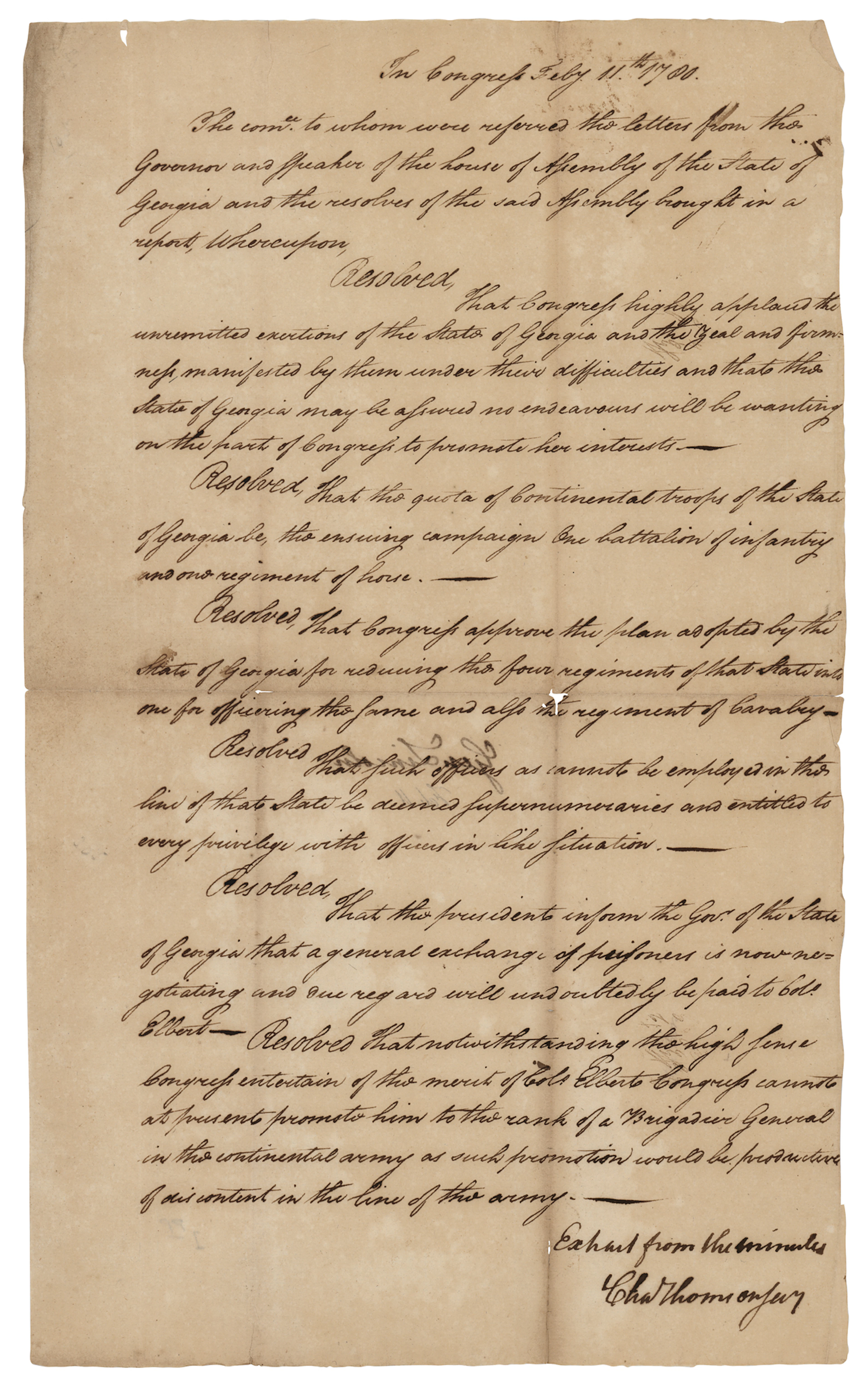 Charles Thomson Revolutionary War-Dated Document Signed (1780) on