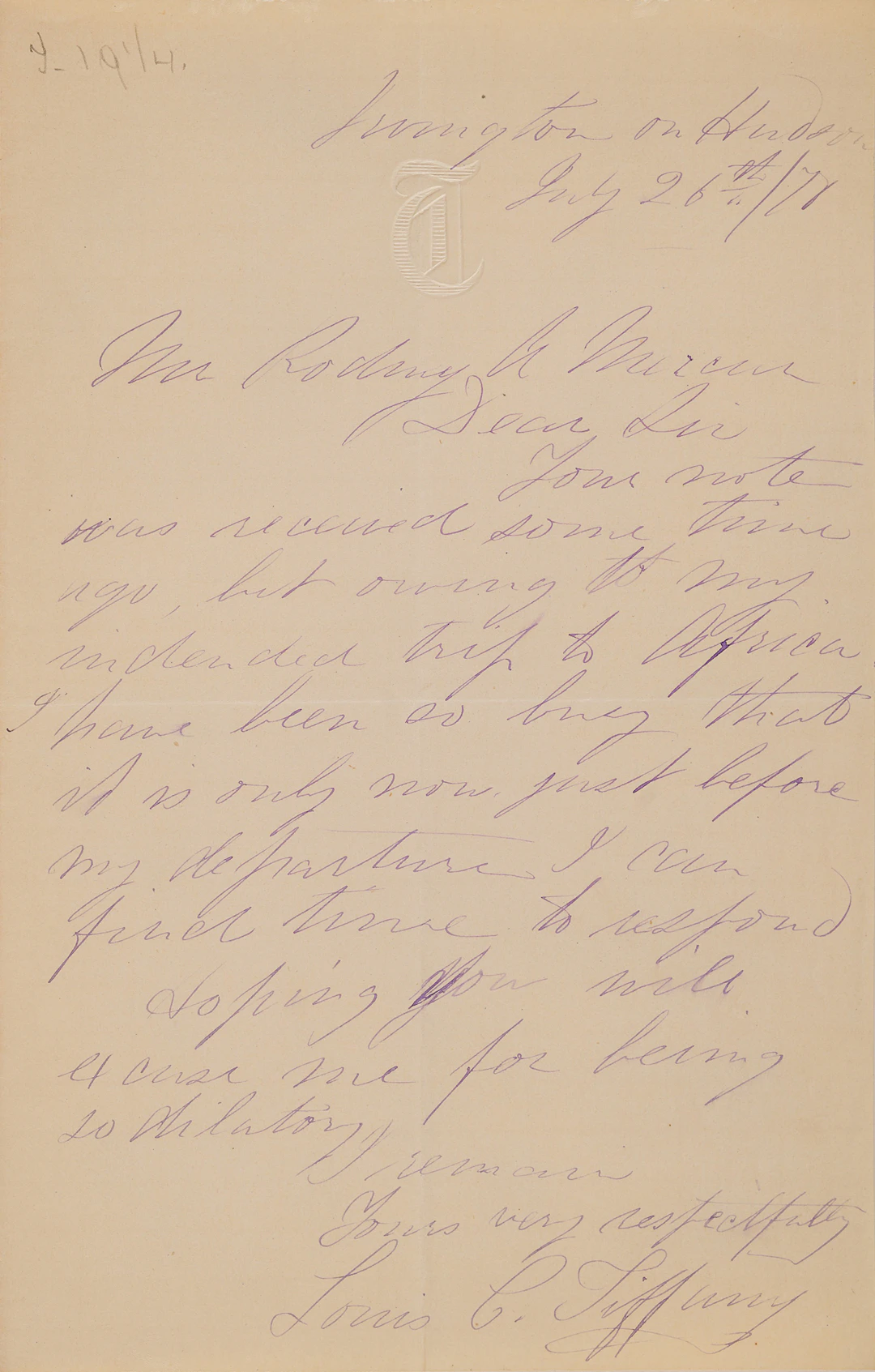 Louis C. Tiffany Autograph Letter Signed
