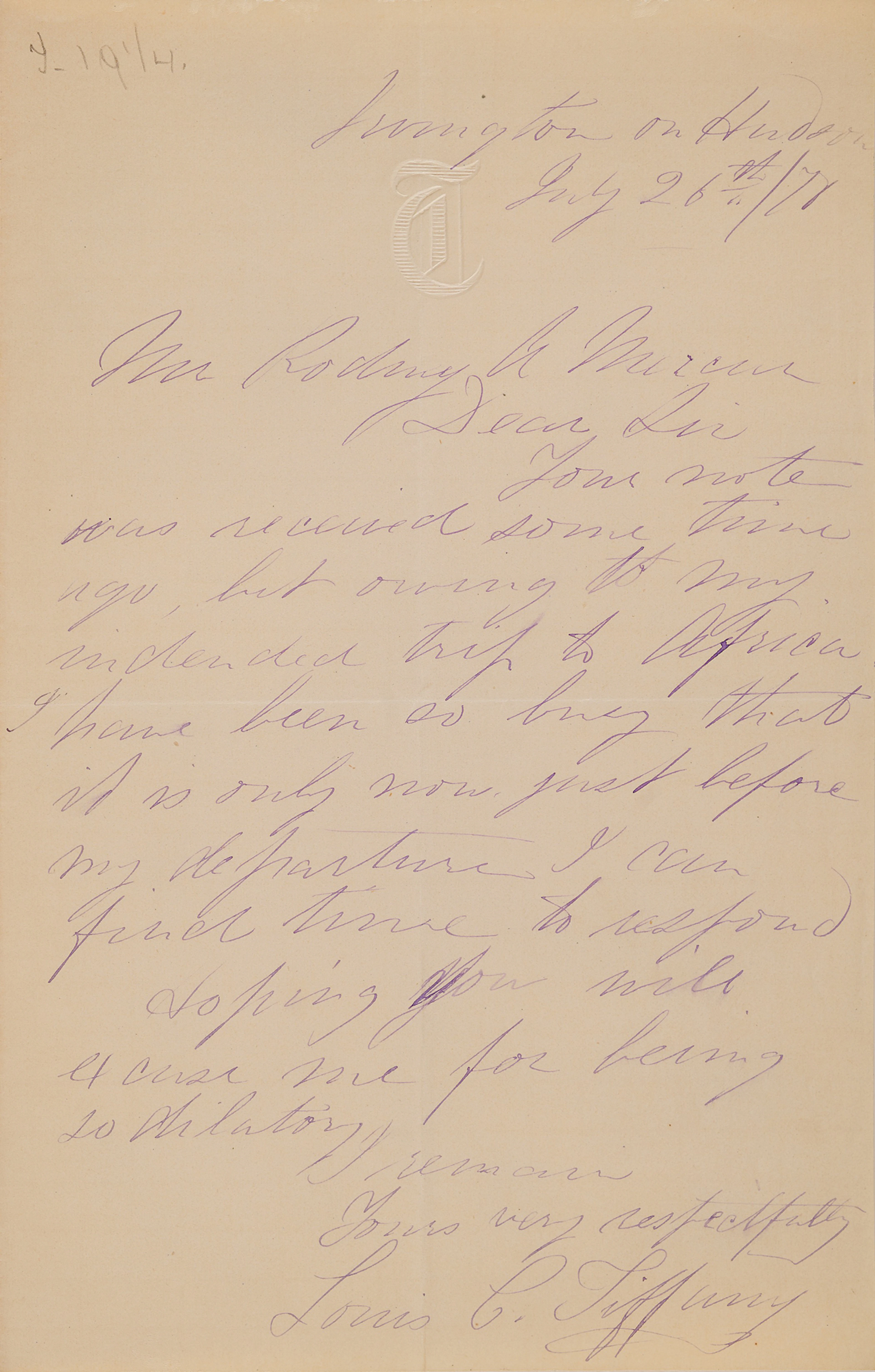 Louis C. Tiffany Autograph Letter Signed