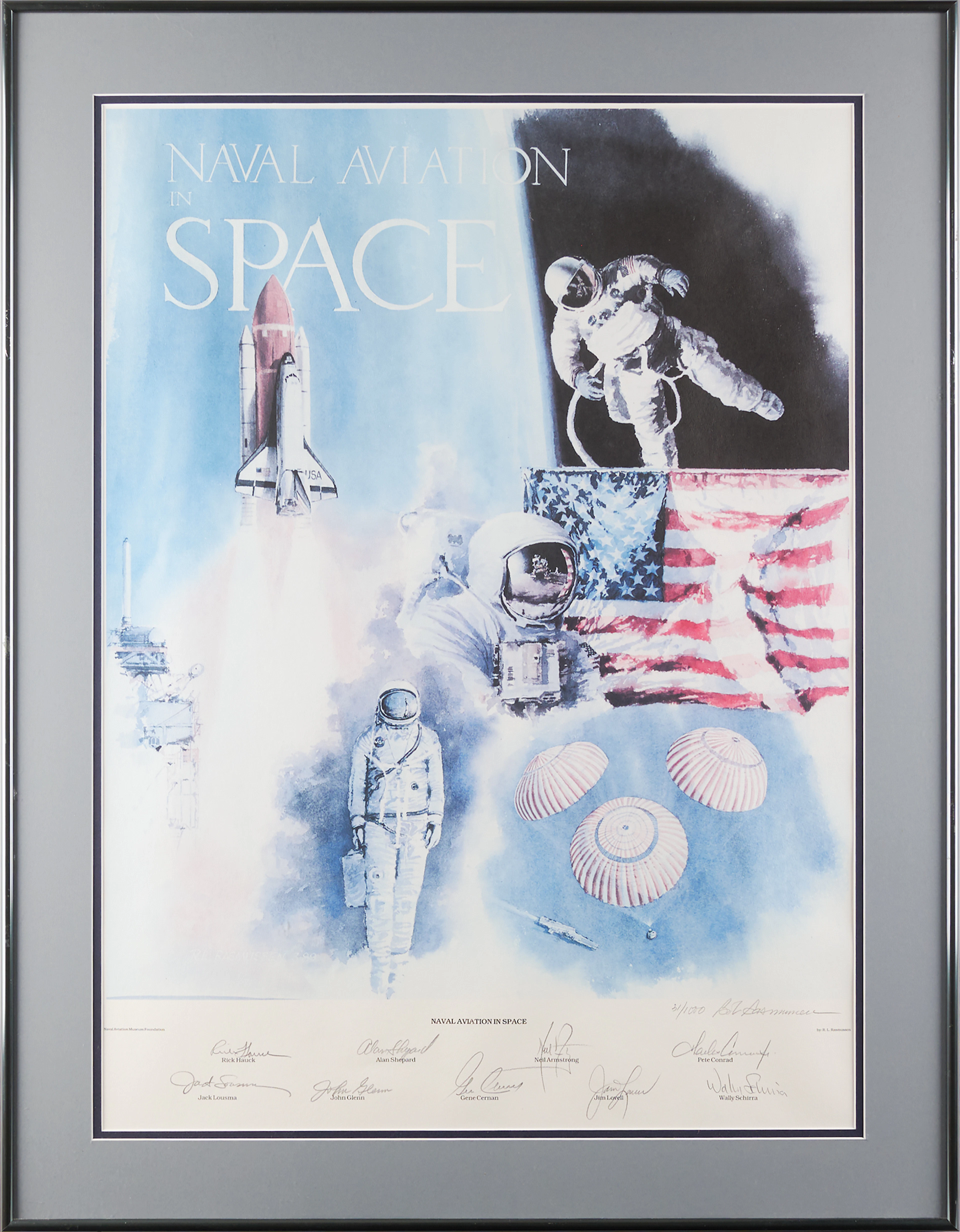 Naval Aviation in Space Multi-Signed (9) Print with Neil Armstrong