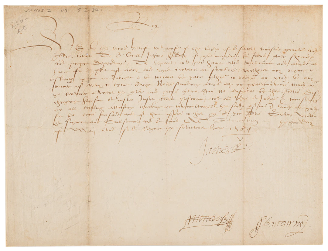 King James I Document Signed as King of Scotland, Granting Leave From