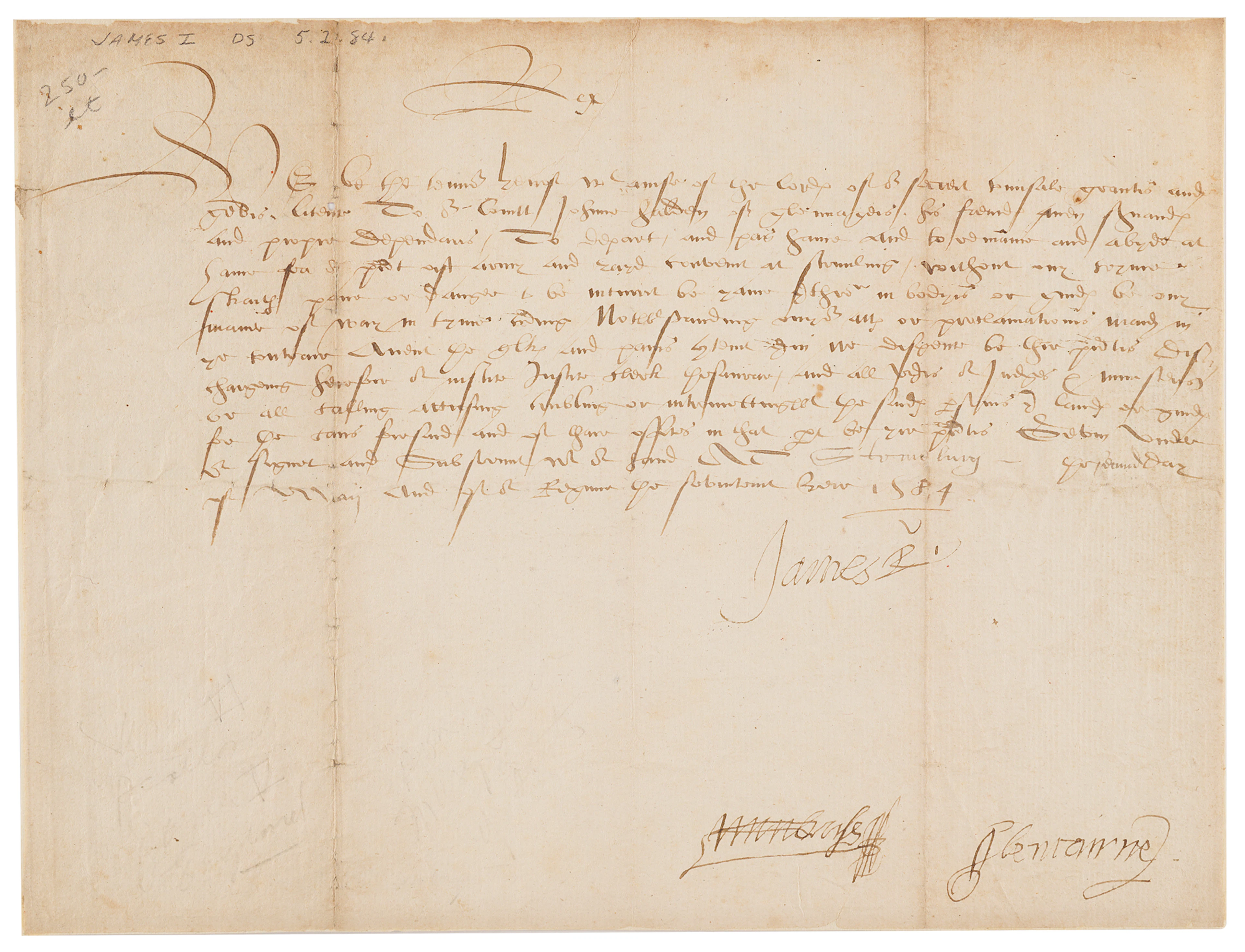 King James I Document Signed as King of Scotland, Granting Leave From