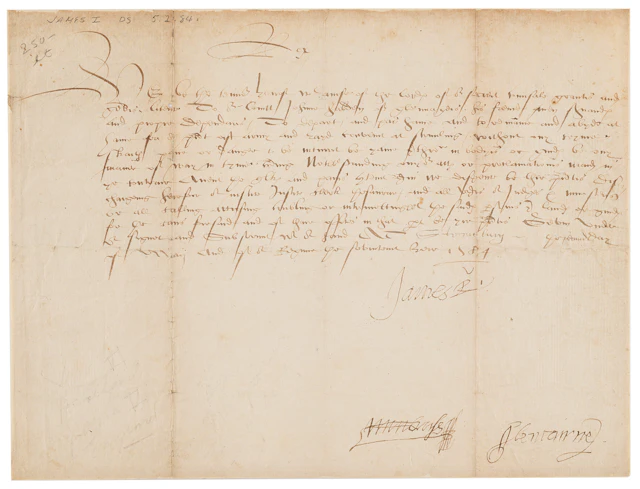 King James I Document Signed as King of Scotland, Granting Leave From