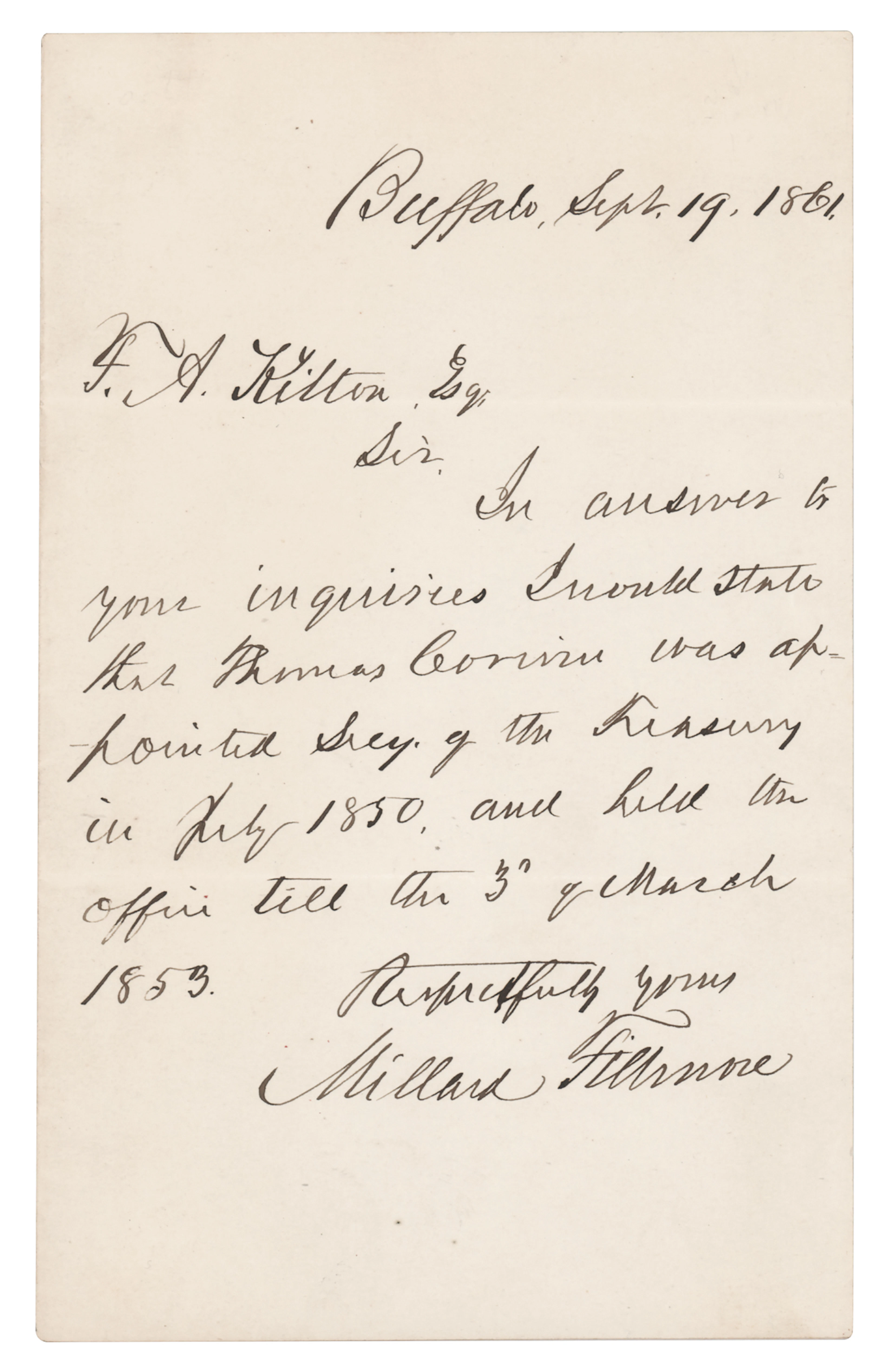 Millard Fillmore Autograph Letter Signed