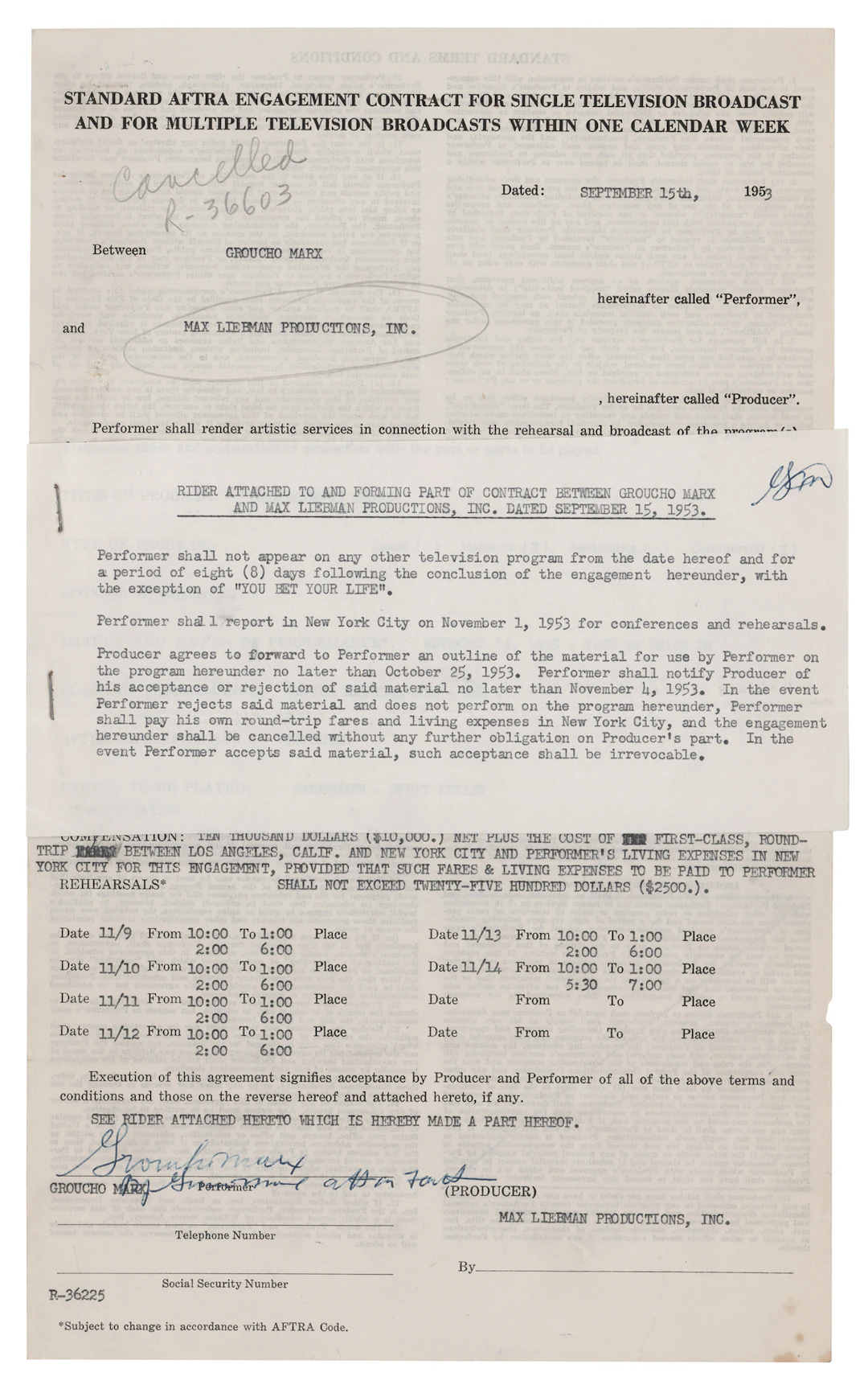 Gummo Marx Document Signed