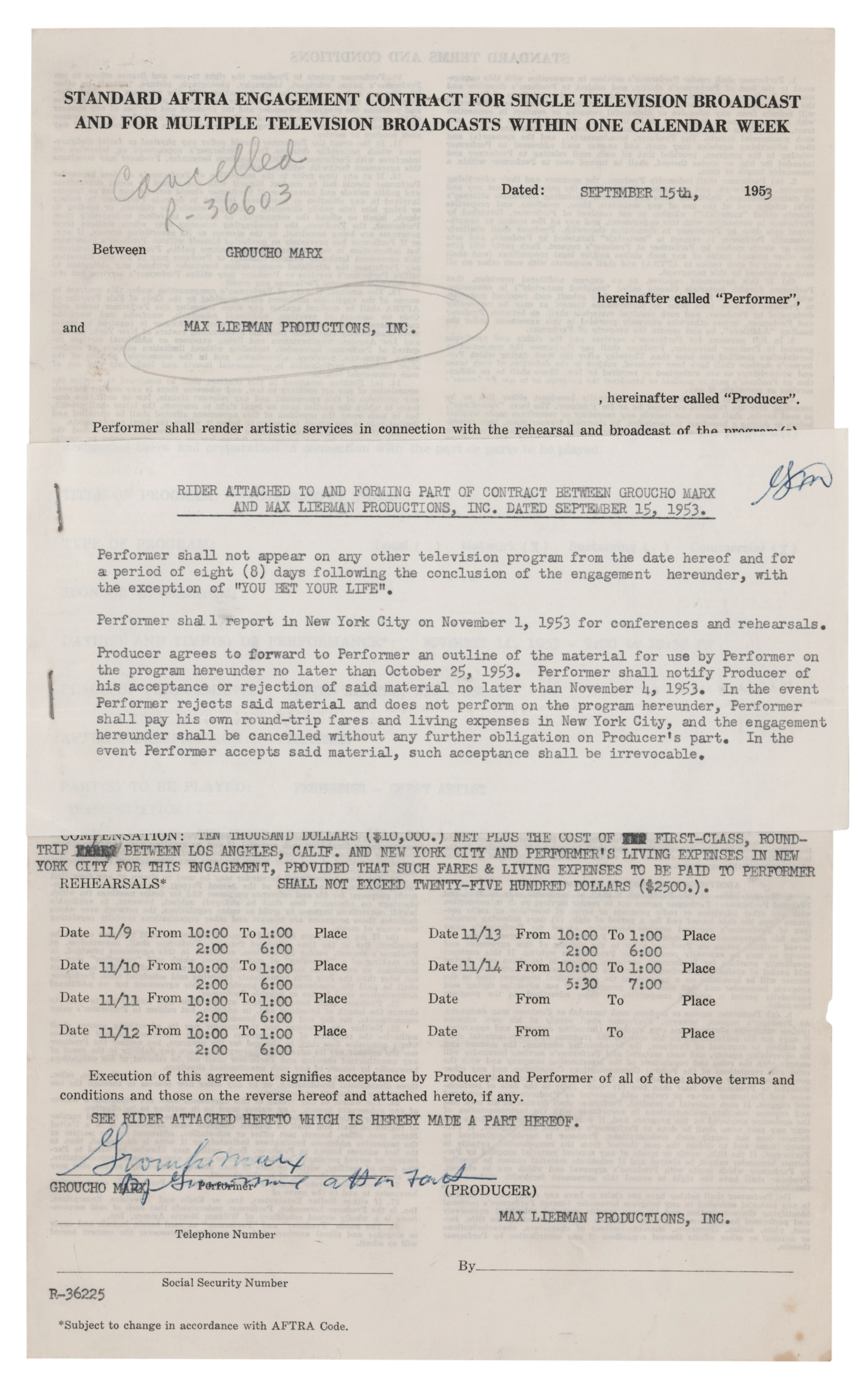 Gummo Marx Document Signed