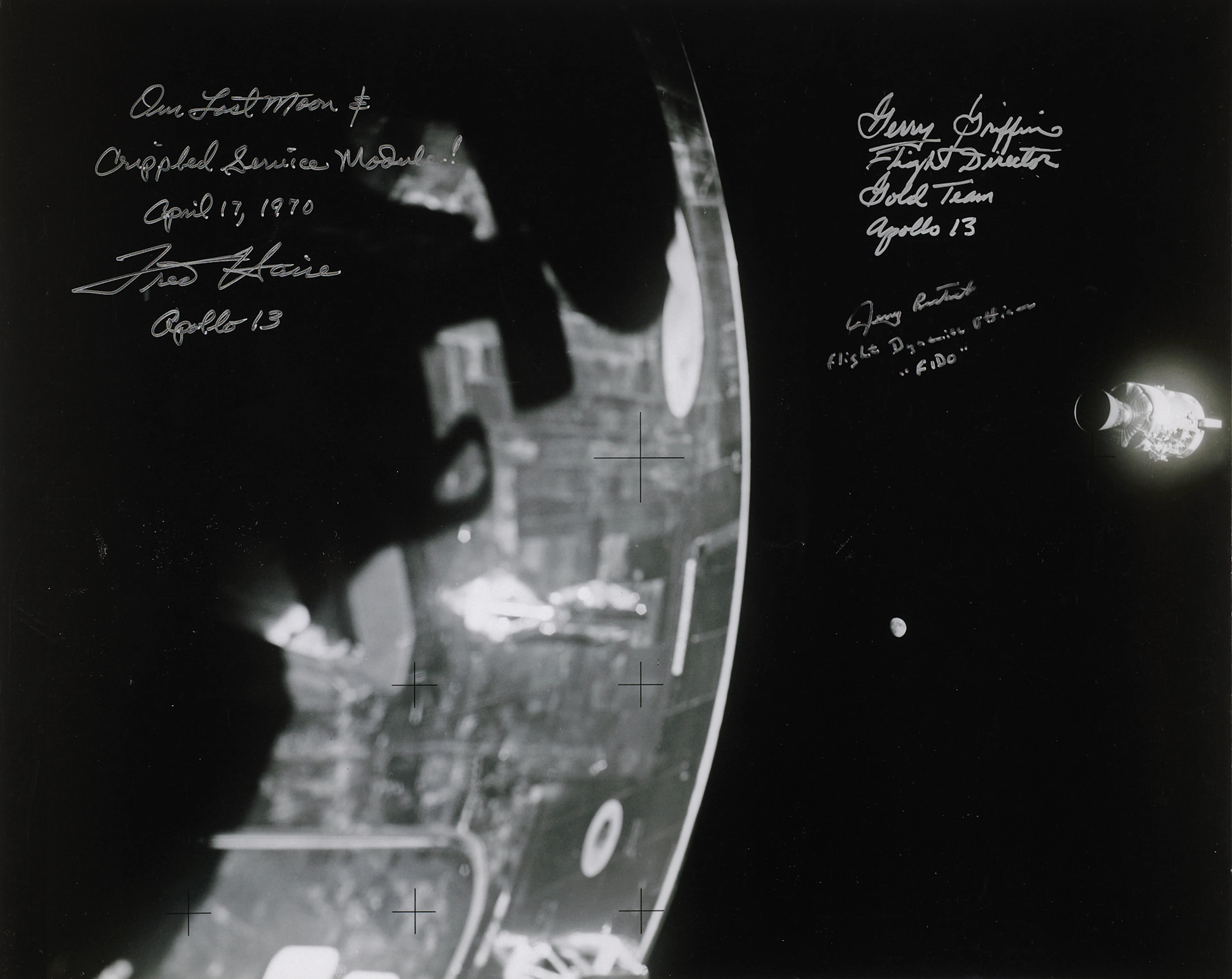Fred Haise, Gerry Griffin, Jerry Bostick Signed Oversized 'Lost Moon'