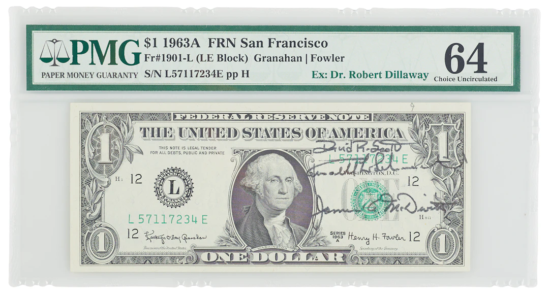 Apollo 9 Flown $1 Dollar Bill, Signed by Dave Scott, Rusty Schweickart
