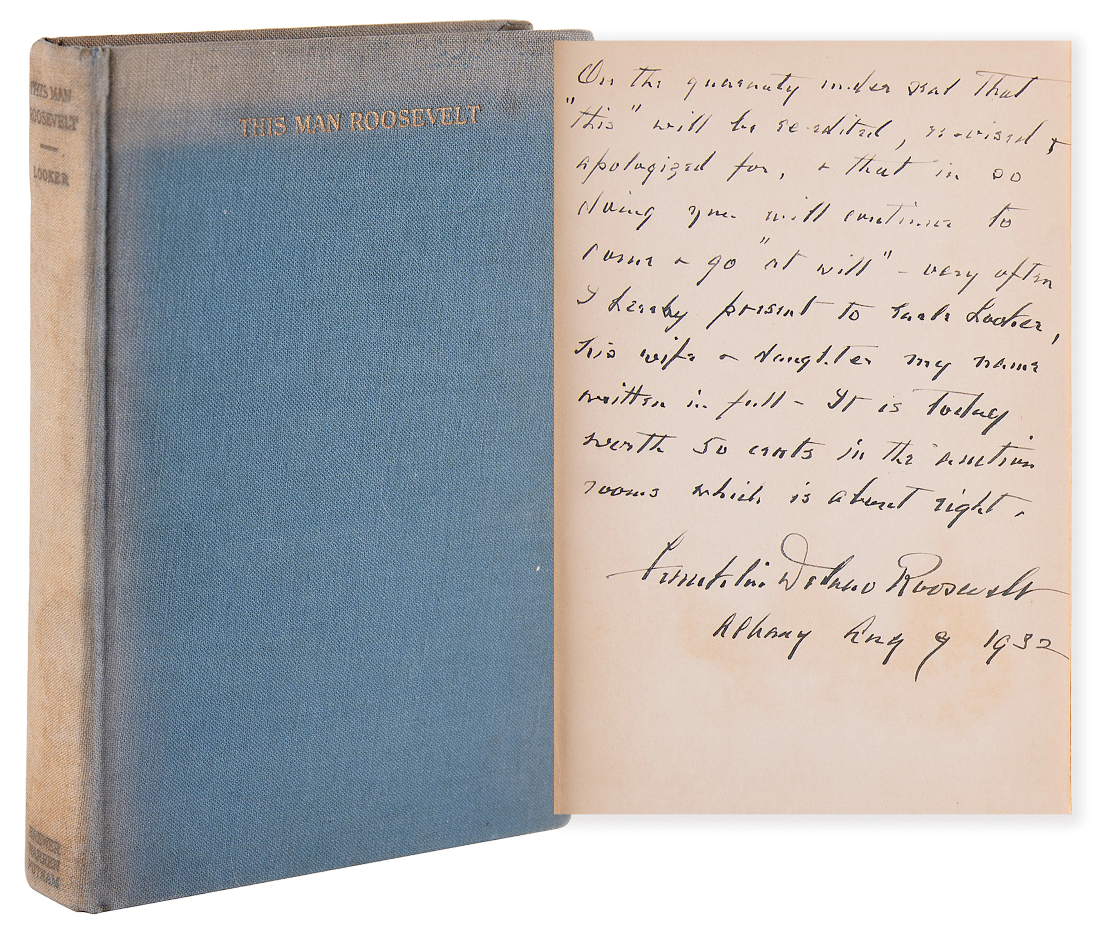 Franklin D. Roosevelt Signed Book - This Man Roosevelt, Presented