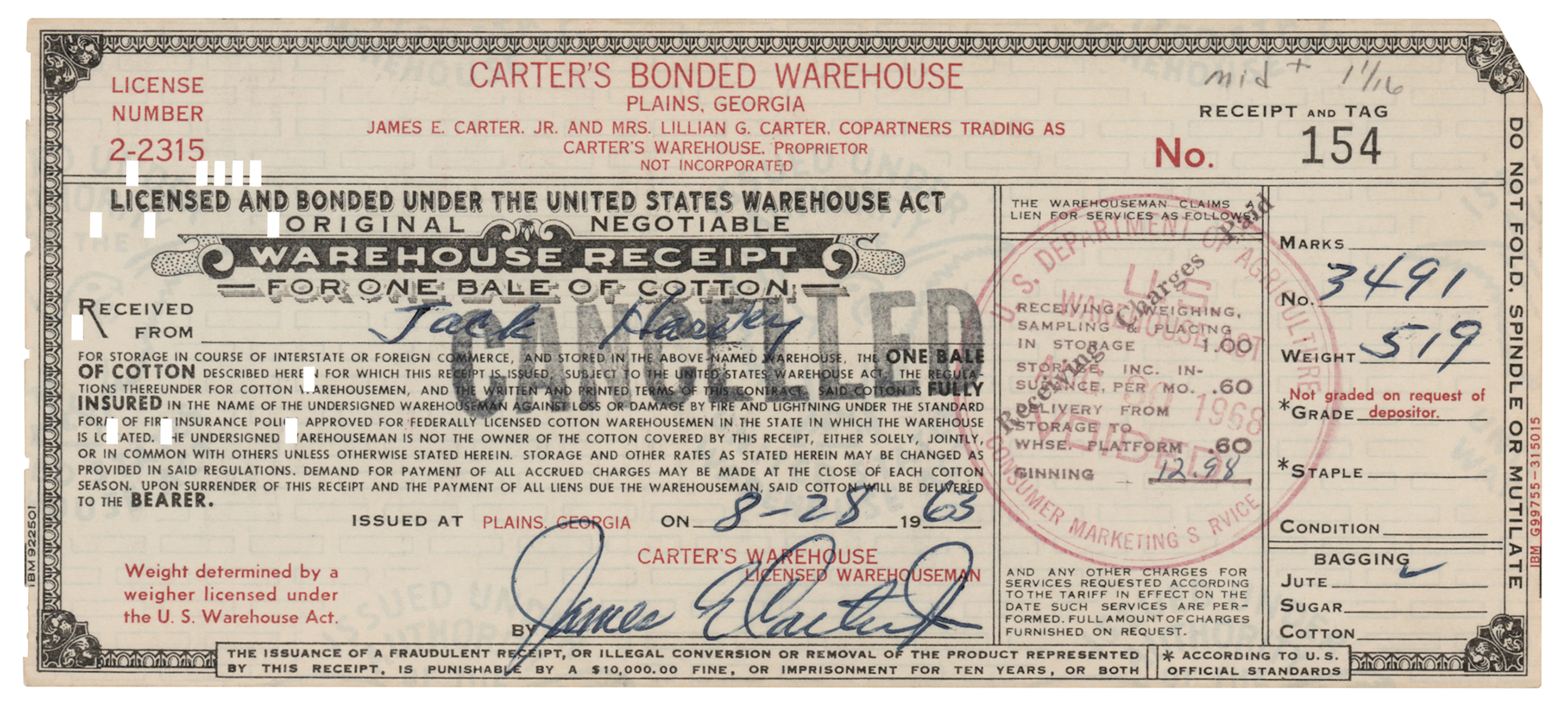 Jimmy Carter Document Signed