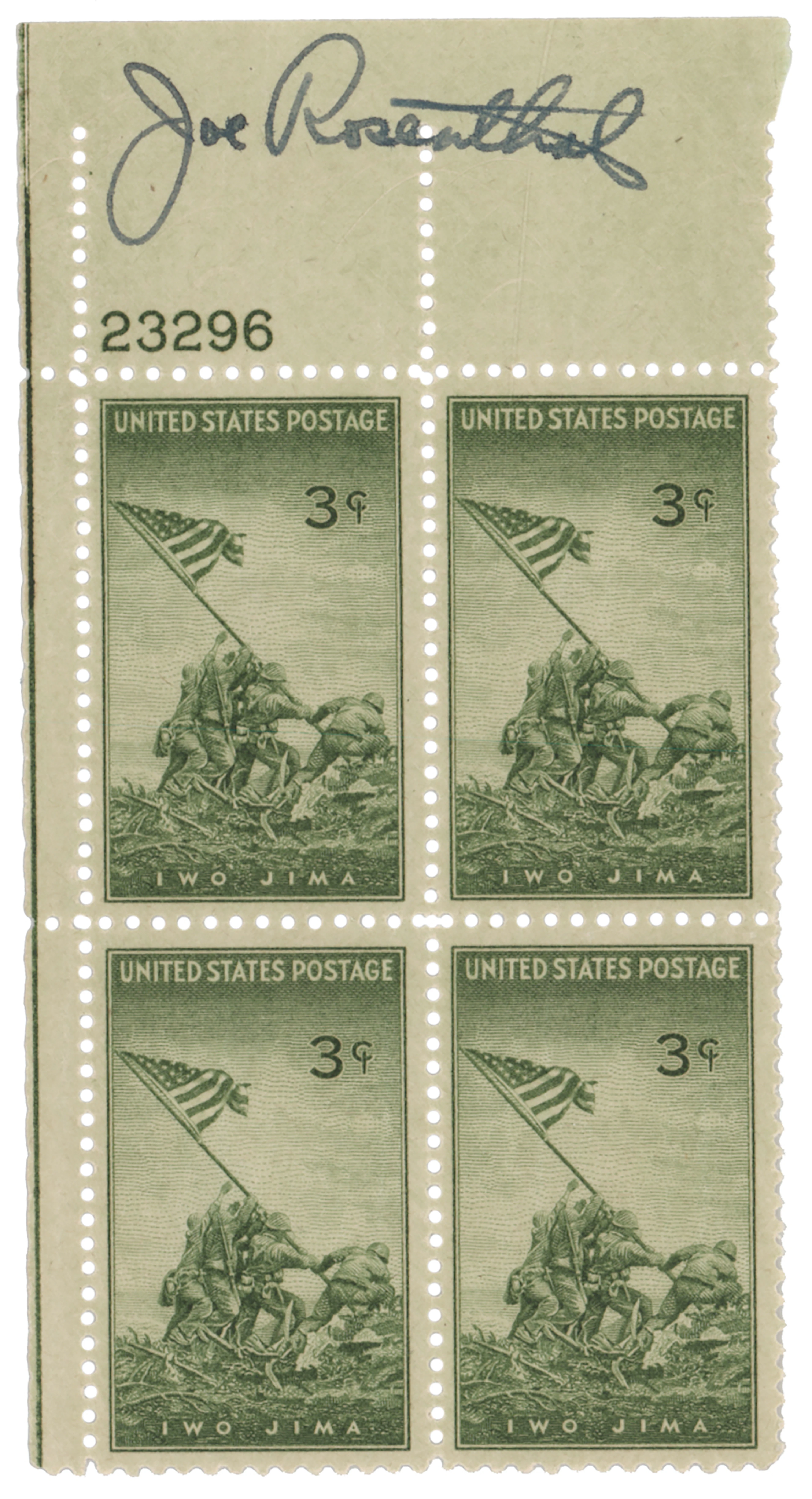 Iwo Jima: Joe Rosenthal Signed Stamp Block