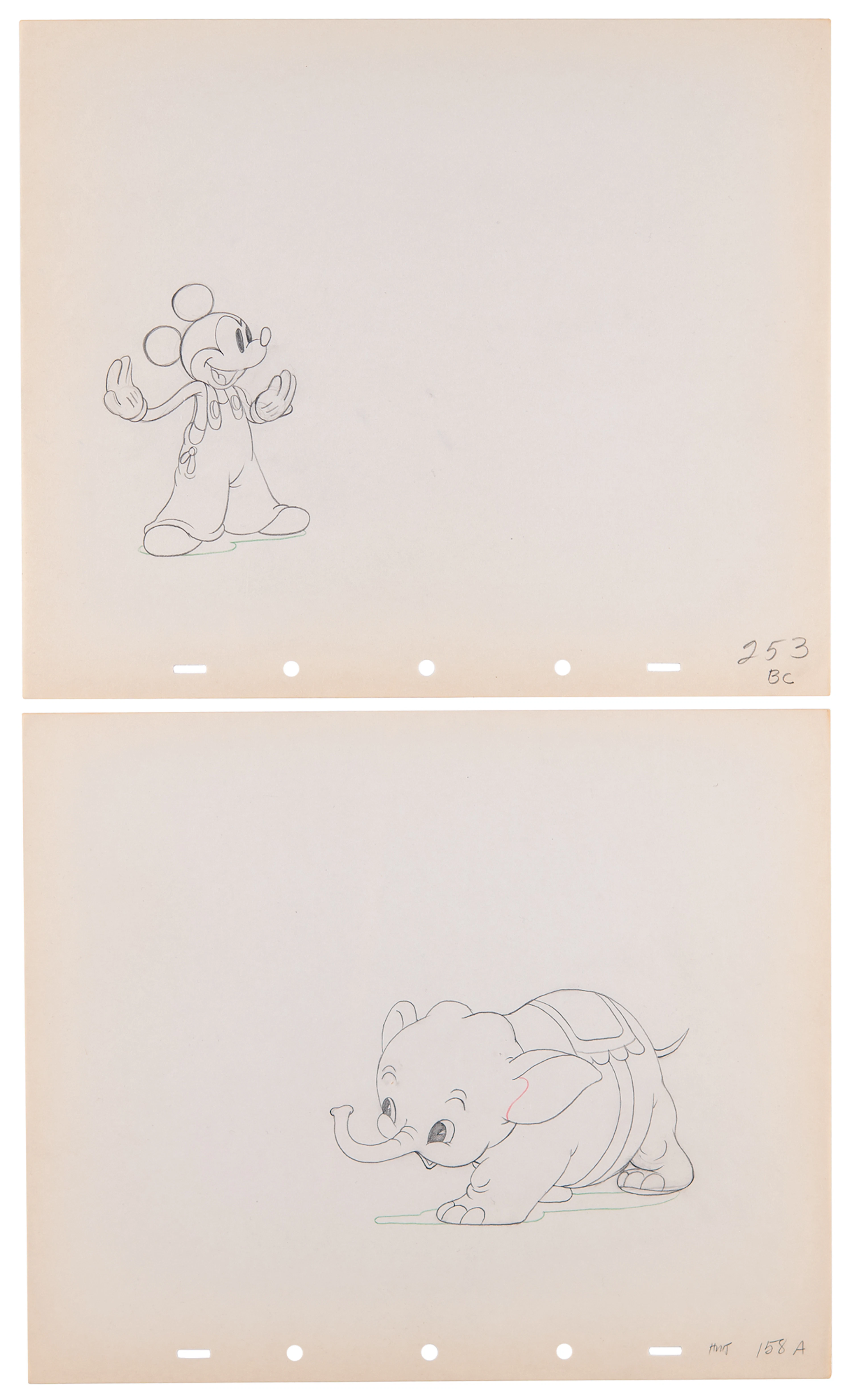 Mickey Mouse and Bobo the Elephant (2) production drawings from Mickey's