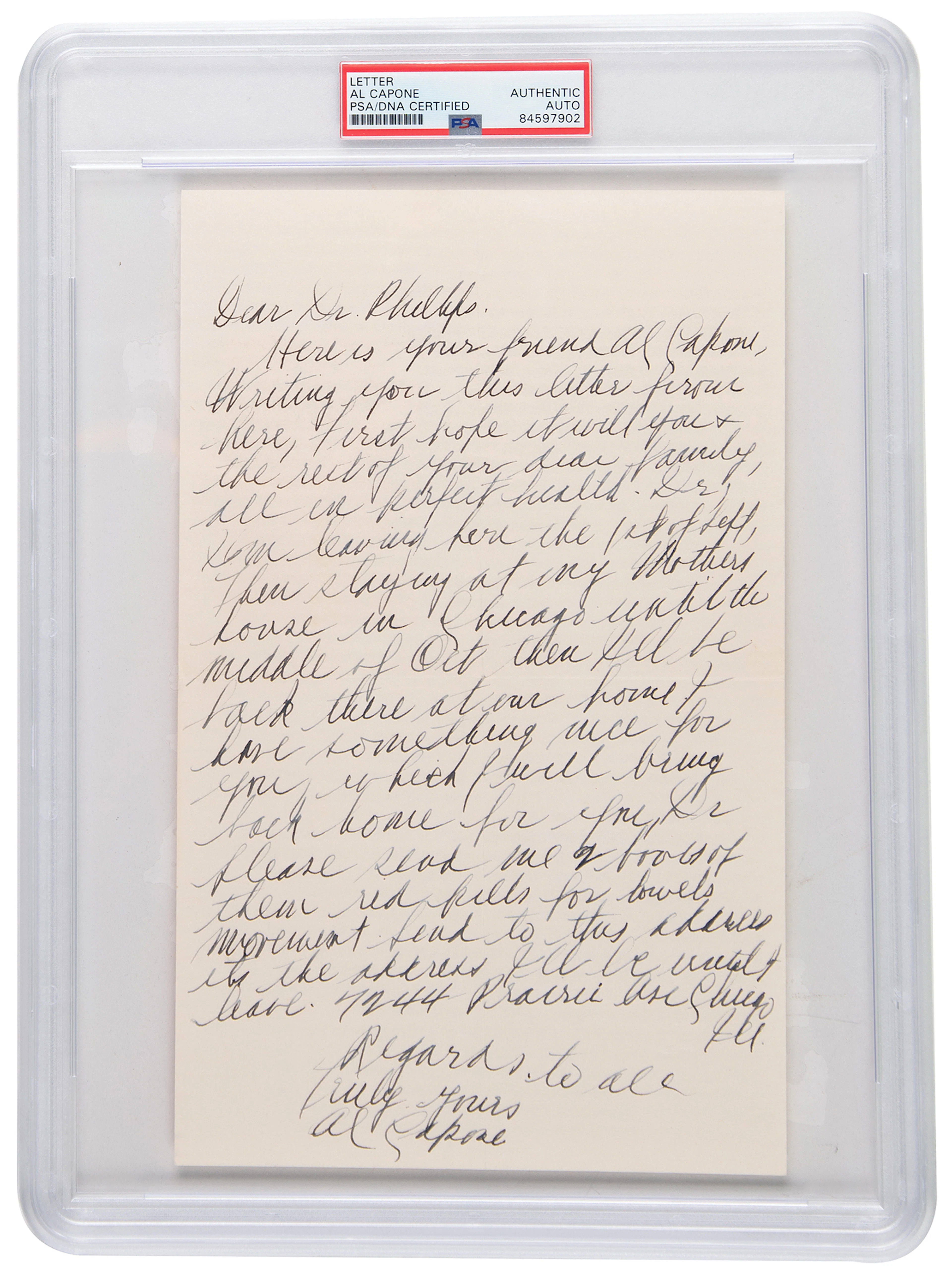 Al Capone Autograph Letter Signed, Requesting Medication from His