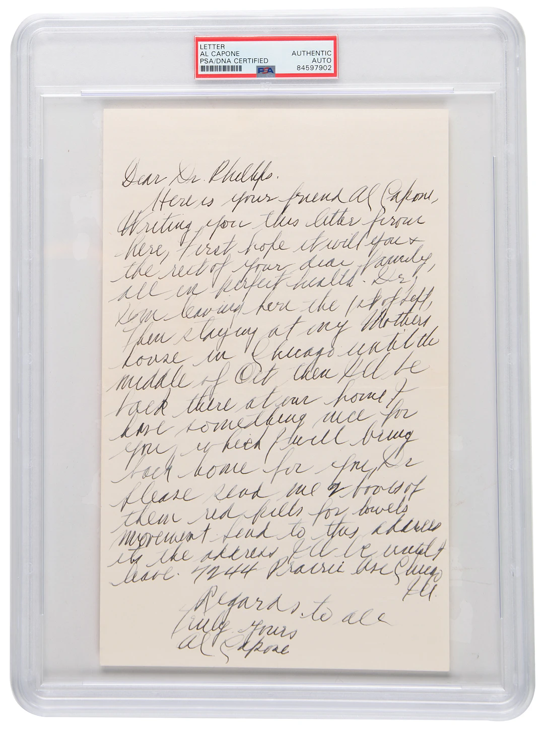 Al Capone Autograph Letter Signed, Requesting Medication from His