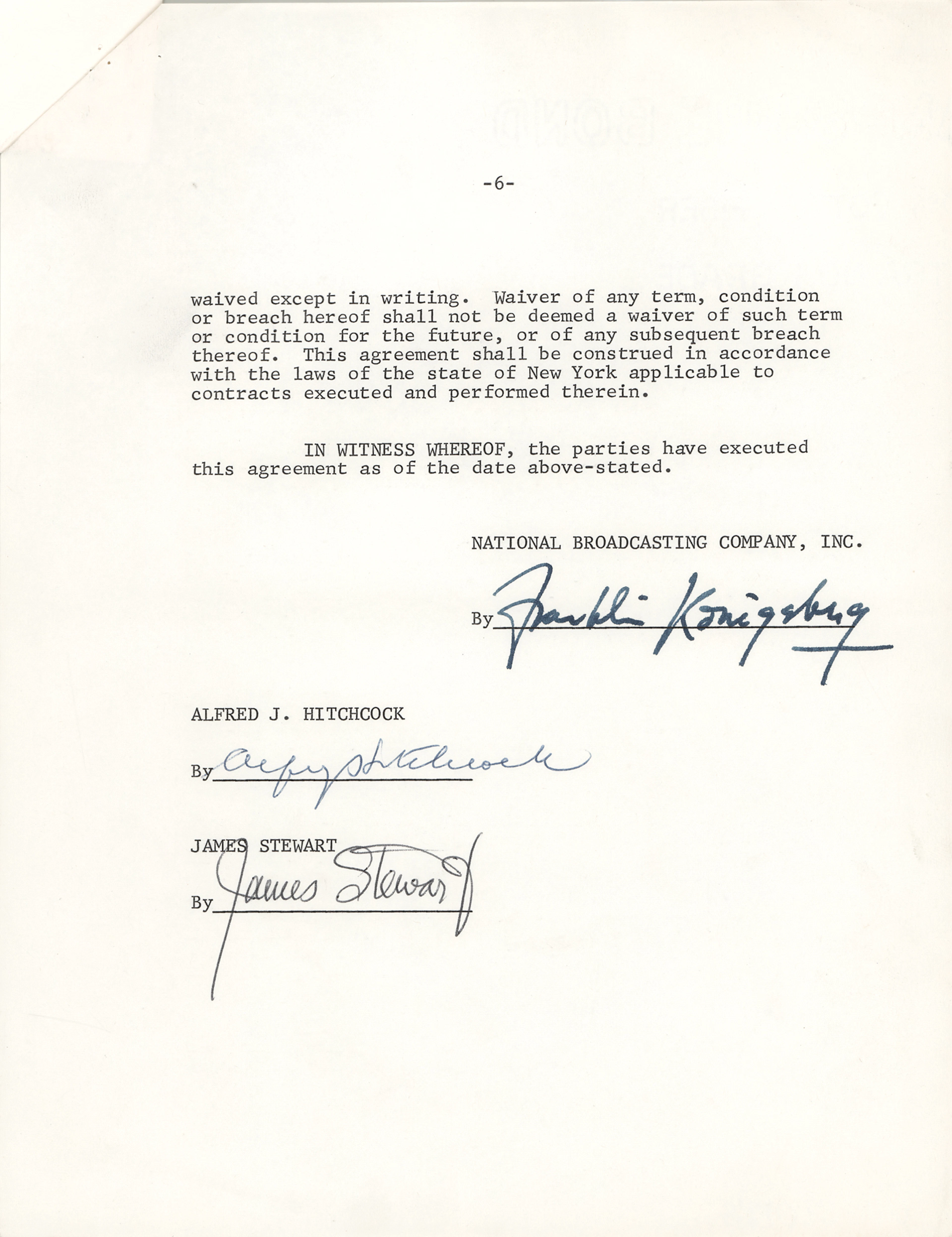 Alfred Hitchcock and James Stewart Signed NBC Telecast Agreement for