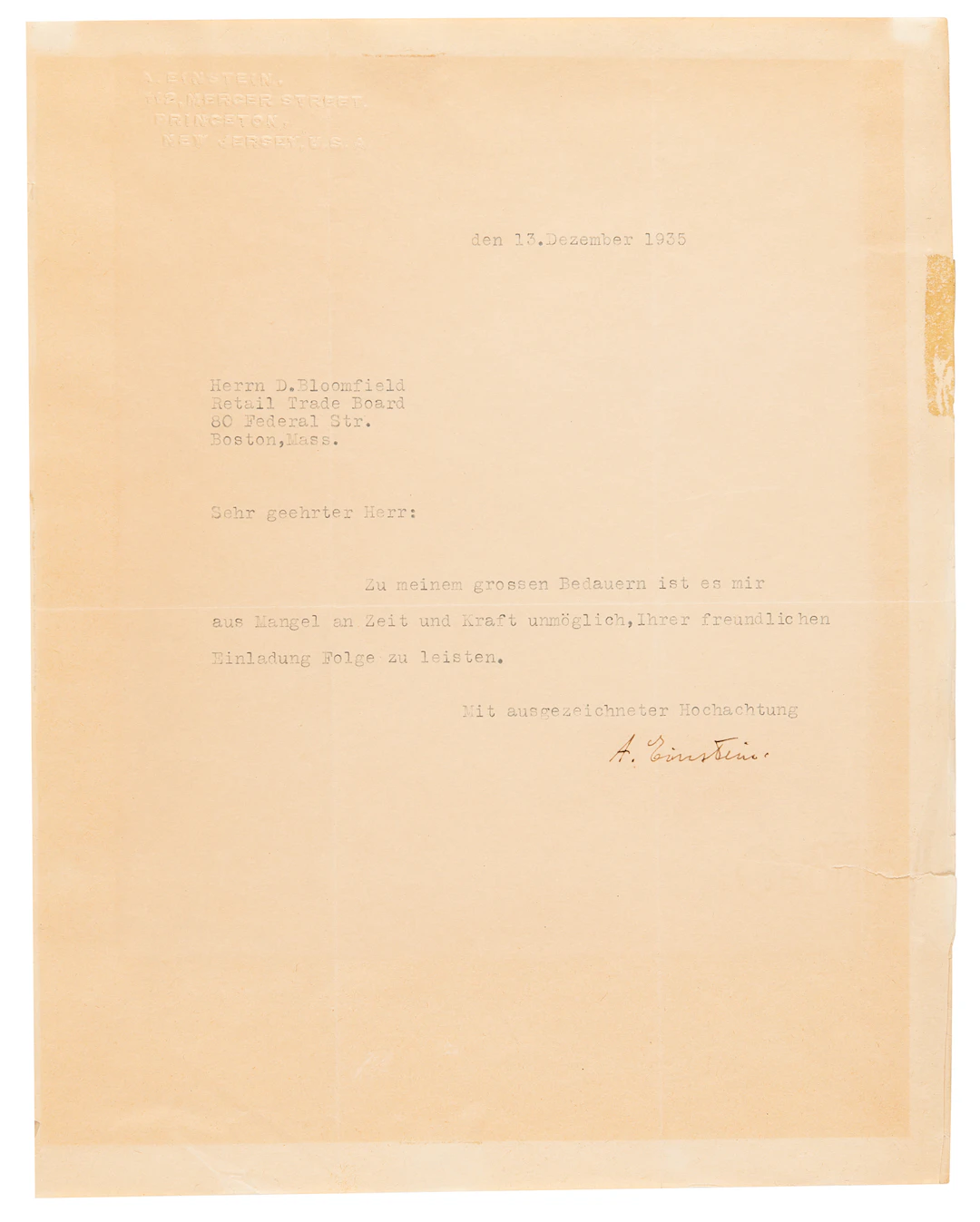 Albert Einstein Typed Letter Signed and First English Edition of Relativity: