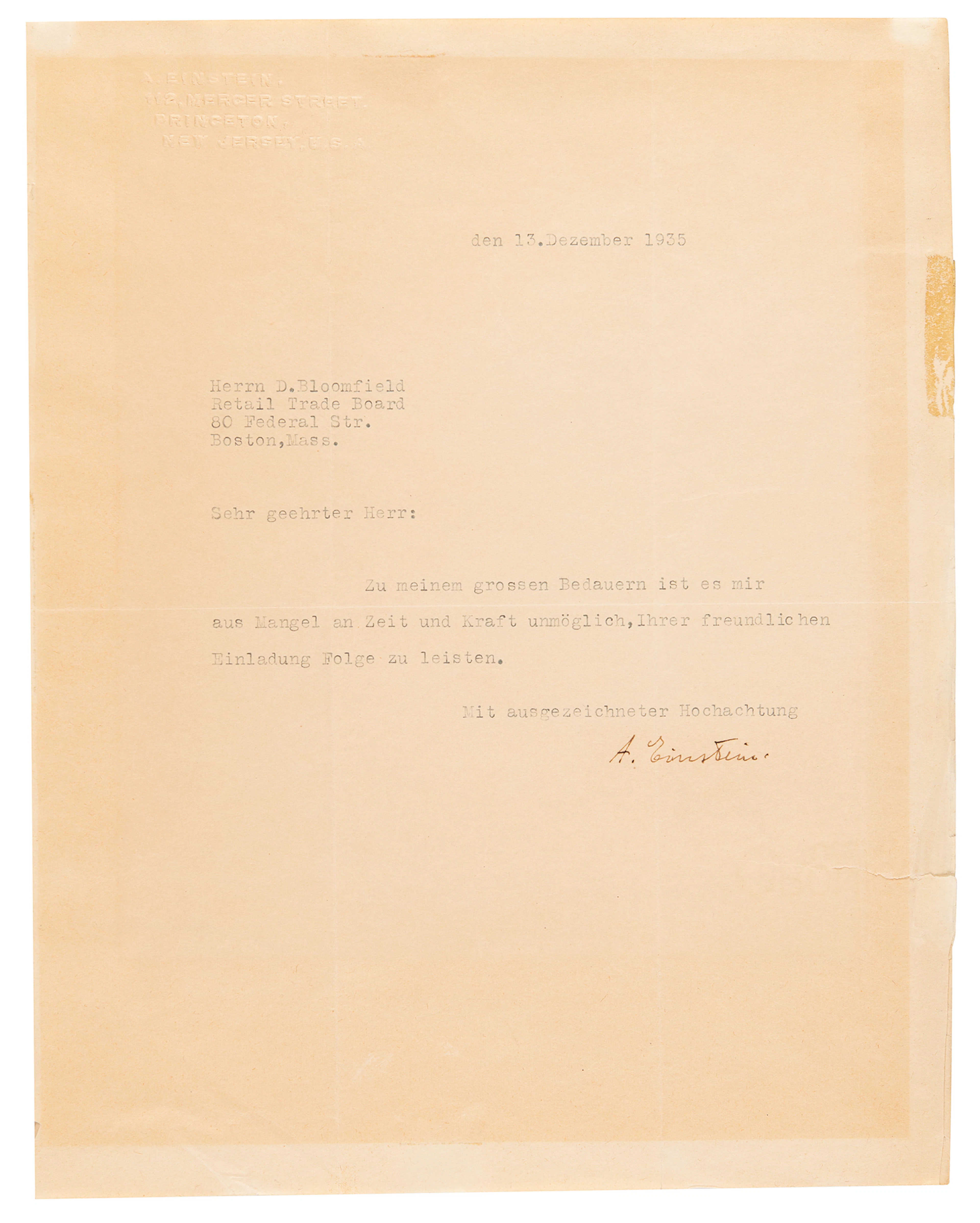 Albert Einstein Typed Letter Signed and First English Edition of Relativity:
