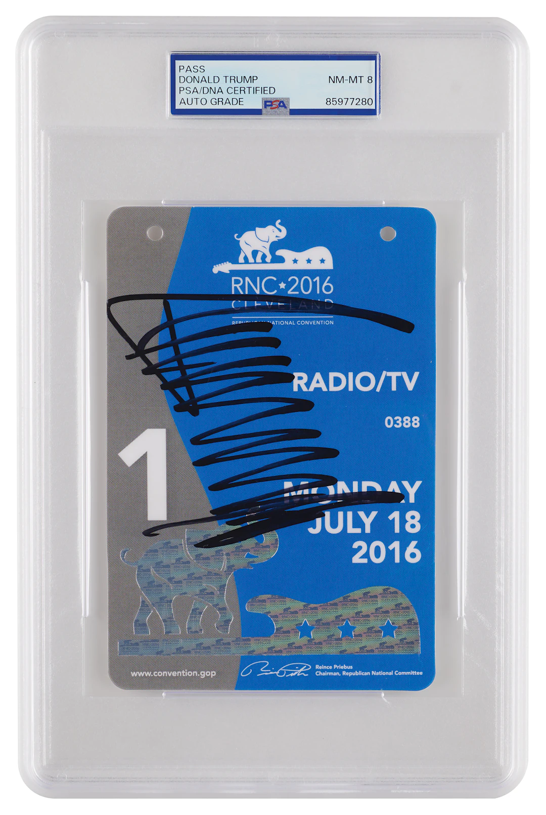 Donald Trump Signed 2016 Republican National Convention Pass - PSA NM-MT 8