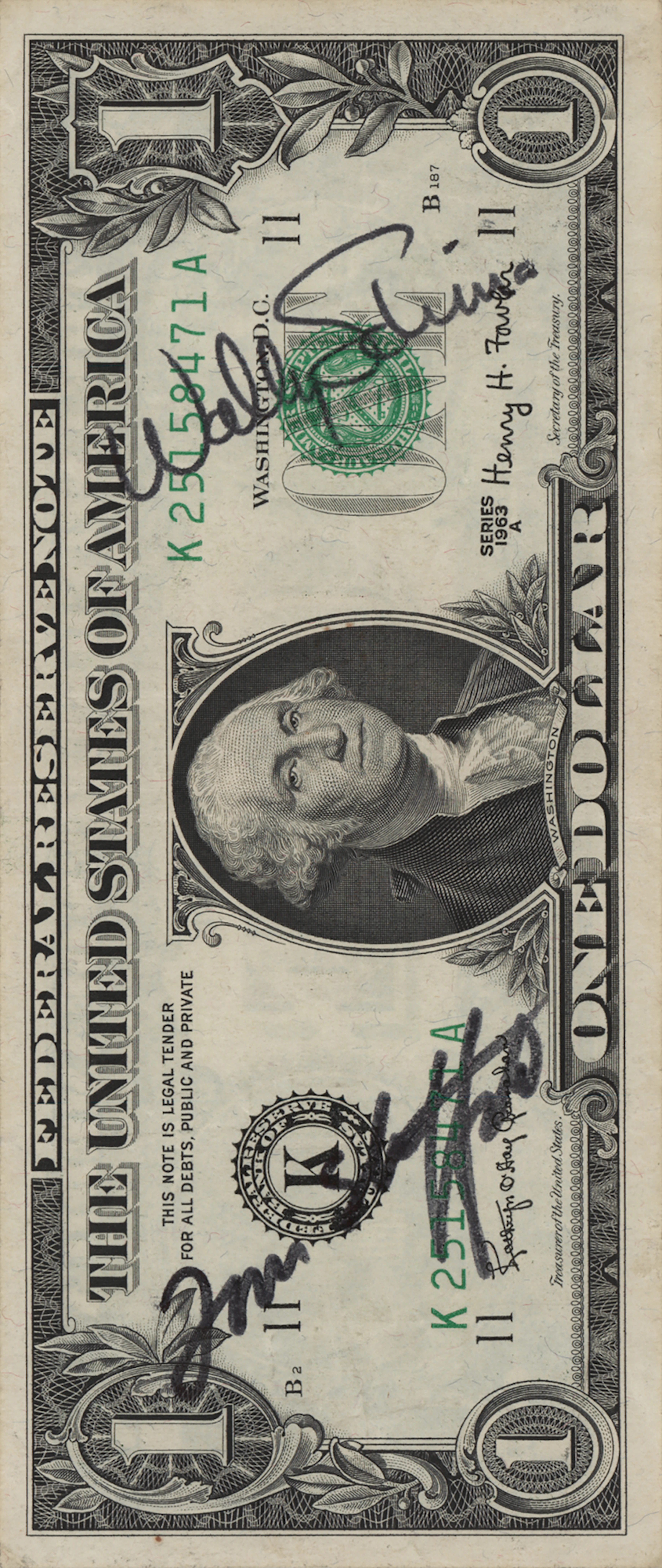Gemini 6 Crew-Signed $1 Dollar Bill - Stafford and Schirra