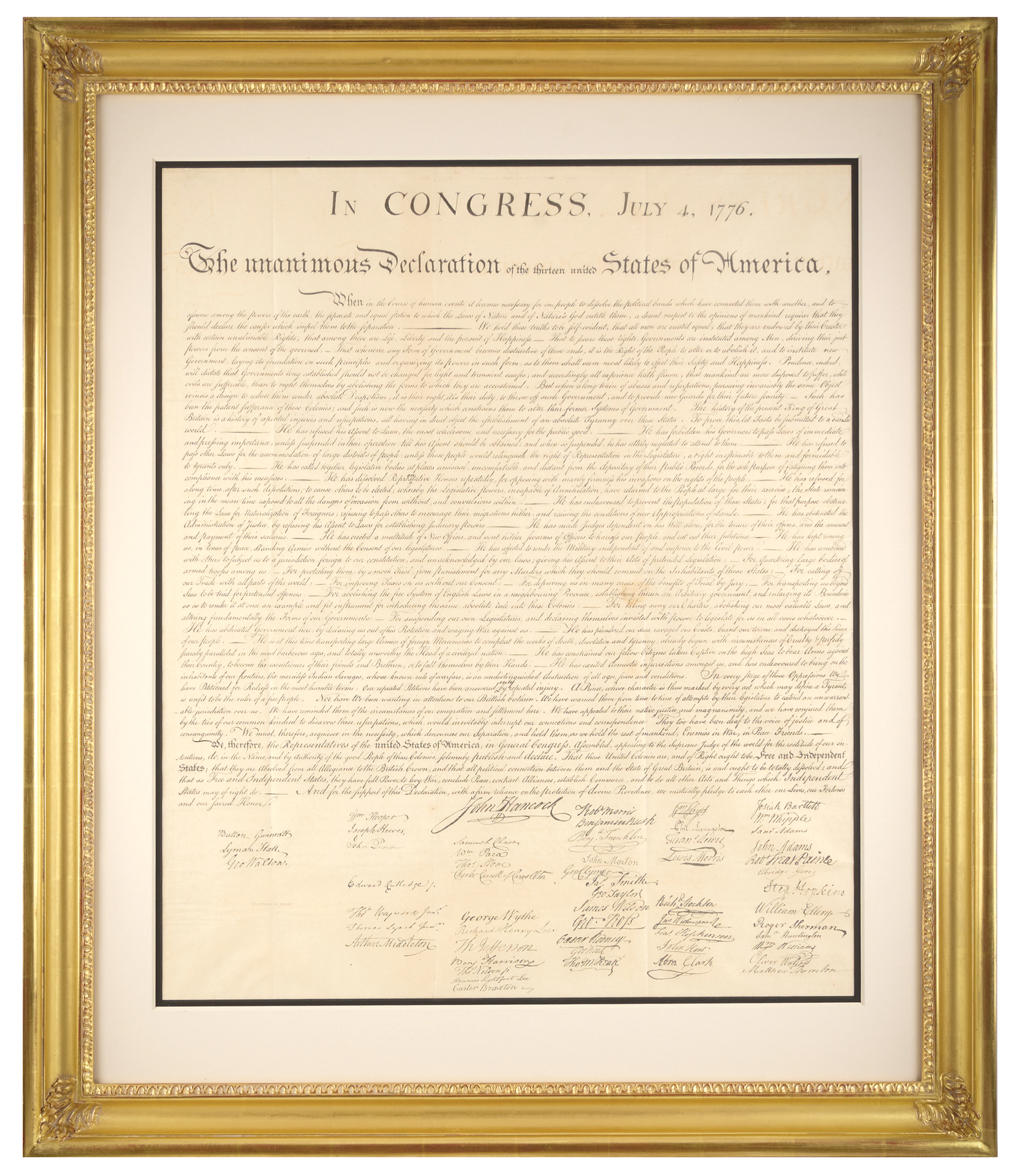 Declaration of Independence: Force Print from W. J. Stone's Copperplate