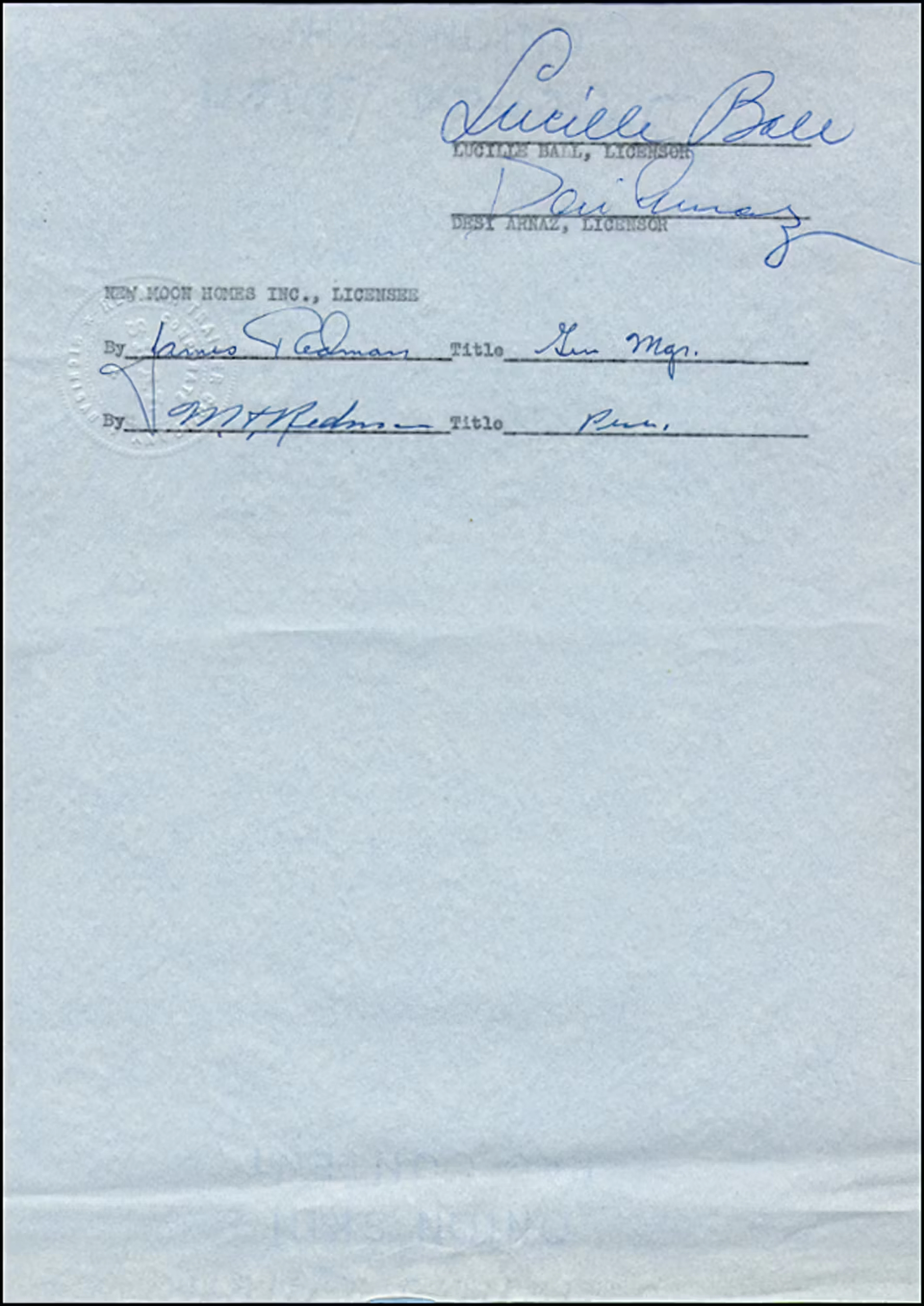 Lucille Ball and Desi Arnaz Signed Contract for 'I Love Lucy Mobile Homes'