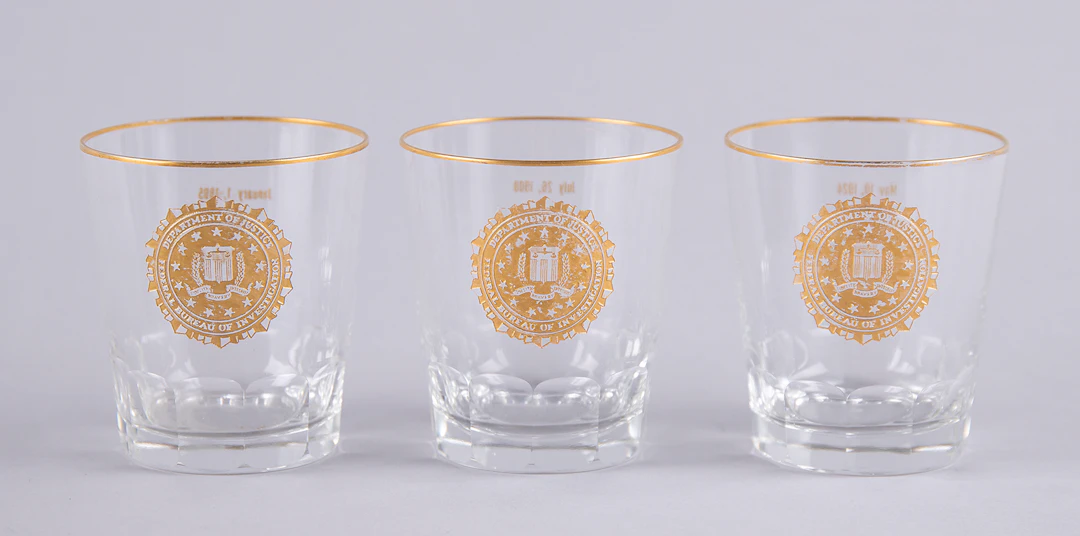 J. Edgar Hoover's (3) FBI Commemorative Lowball Glasses