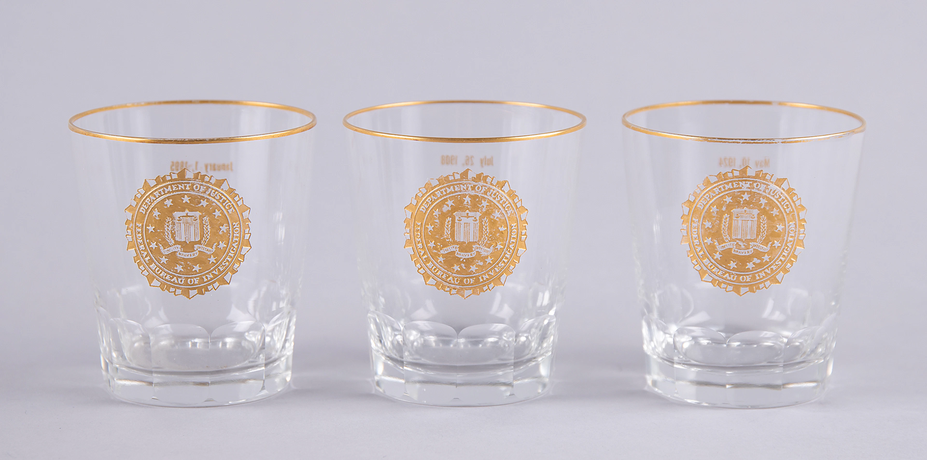 J. Edgar Hoover's (3) FBI Commemorative Lowball Glasses