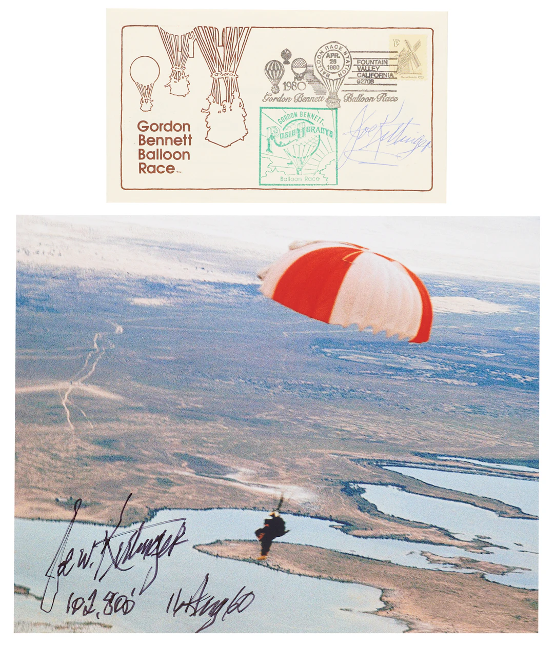 Joe Kittinger Signed Photograph and Signed 'Balloon Mail' Cover