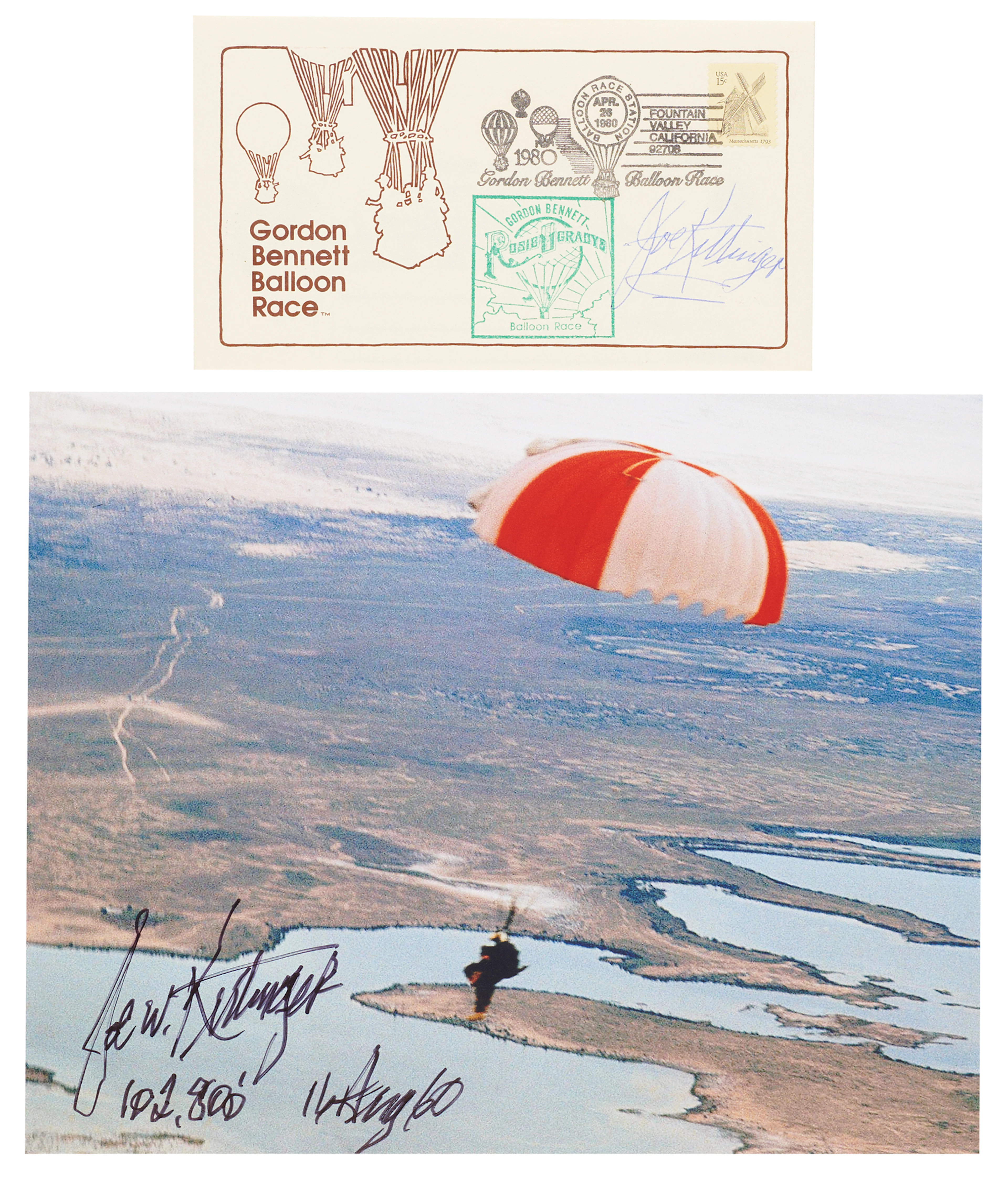 Joe Kittinger Signed Photograph and Signed 'Balloon Mail' Cover