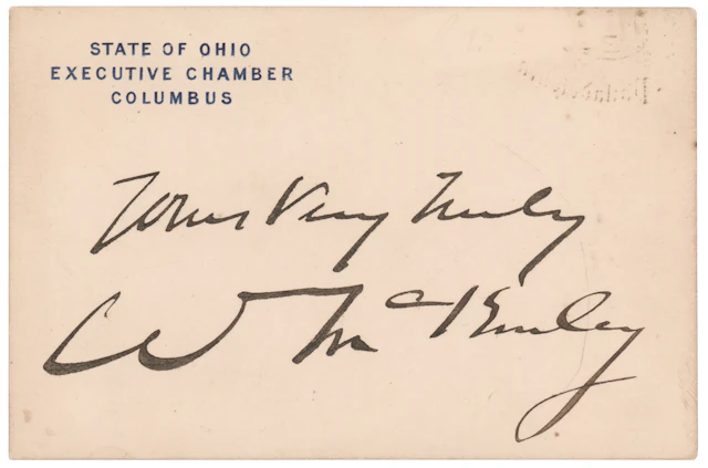 William McKinley Signed 'State of Ohio, Executive Chamber' Card