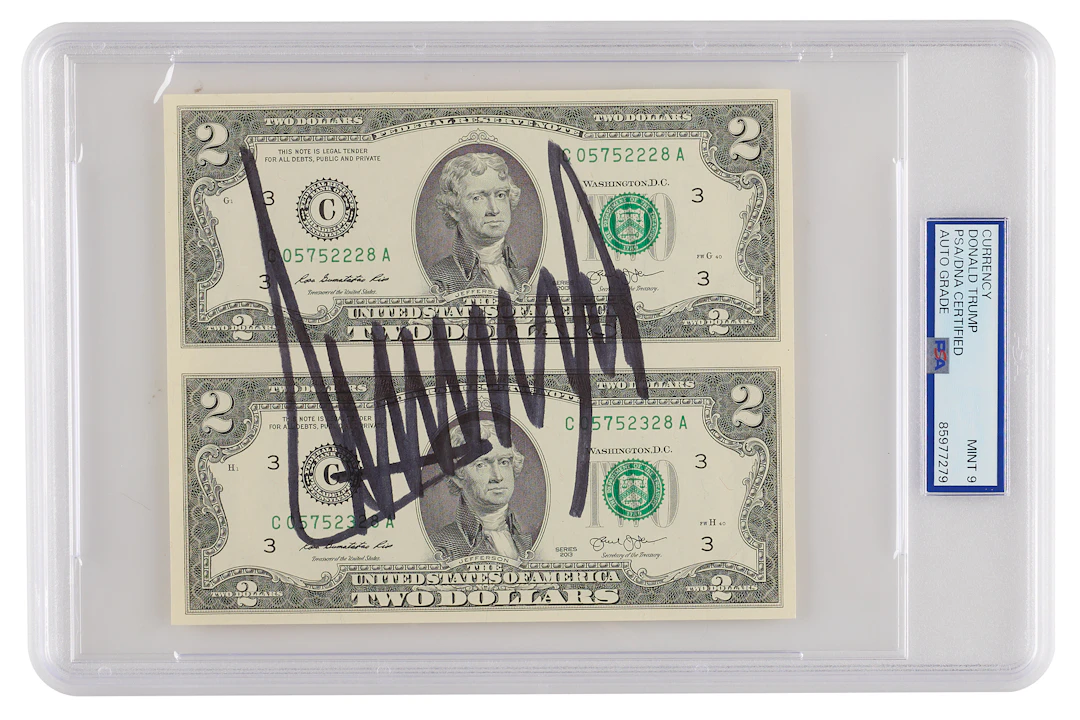 Donald Trump Signed Uncut $2 Dollar Bills - PSA MINT 9