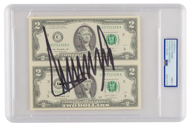 Donald Trump Signed Uncut $2 Dollar Bills - PSA MINT 9