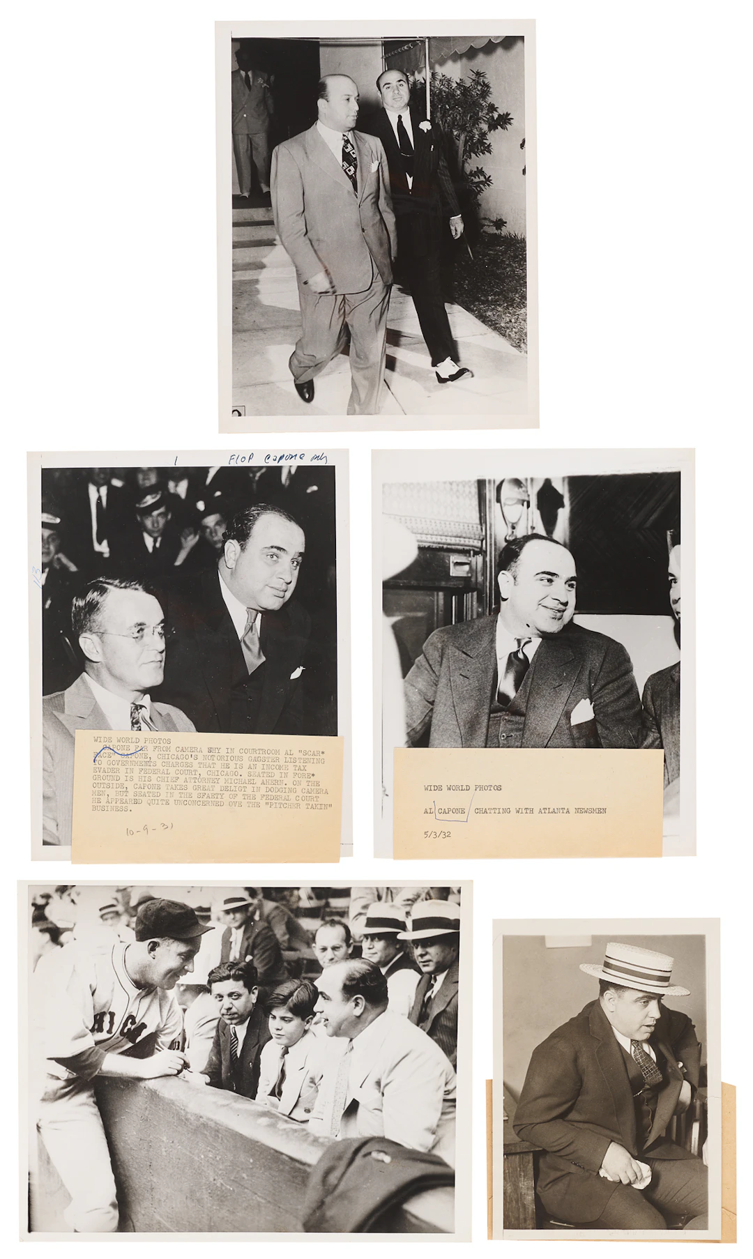 Al Capone (5) Press Photographs Spanning the St. Valentine's Day Massacre
