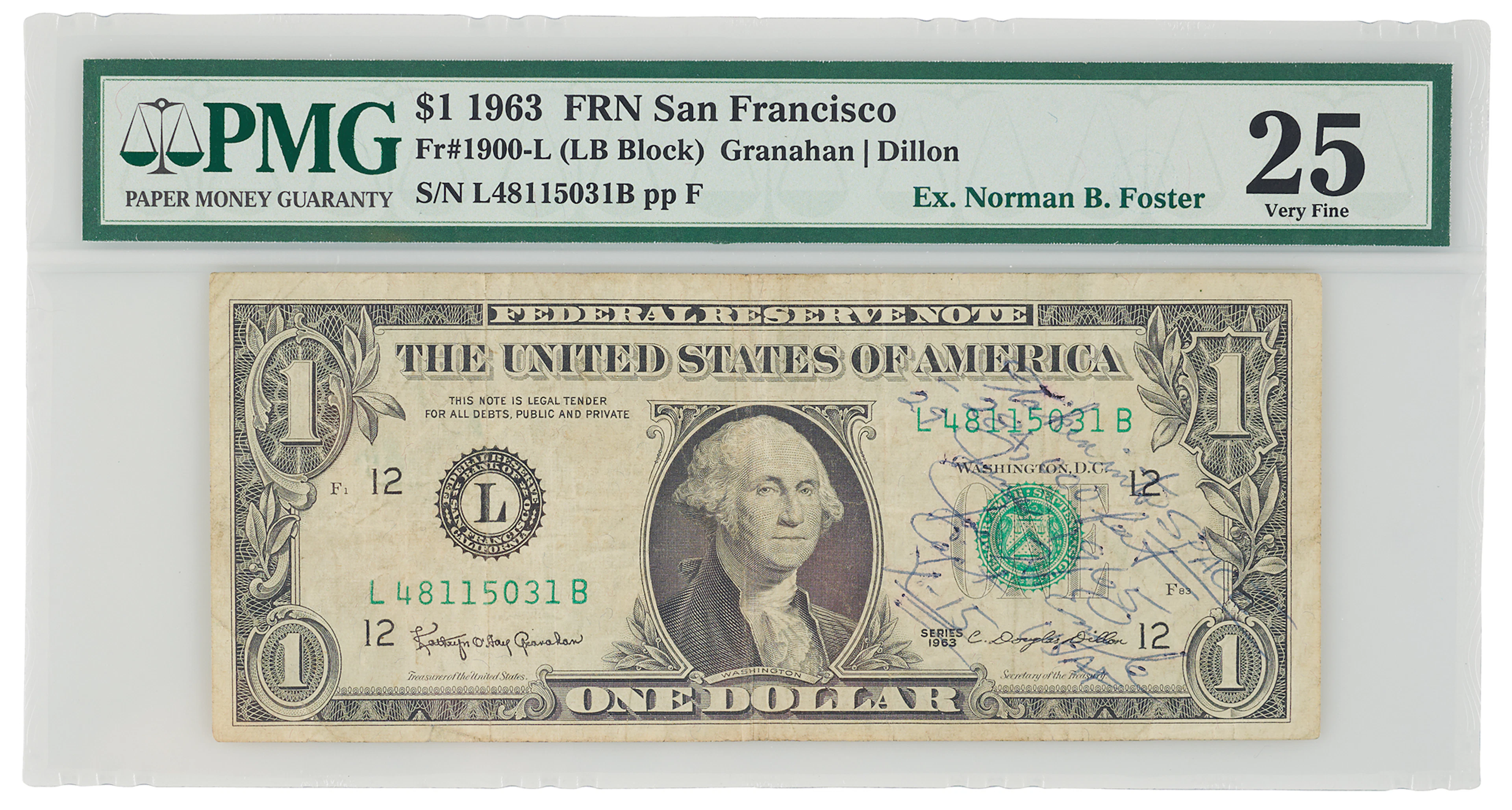X-15 Flight 138 Flown $1 Dollar Bill, Signed by Joe Engle - PMG VF 25