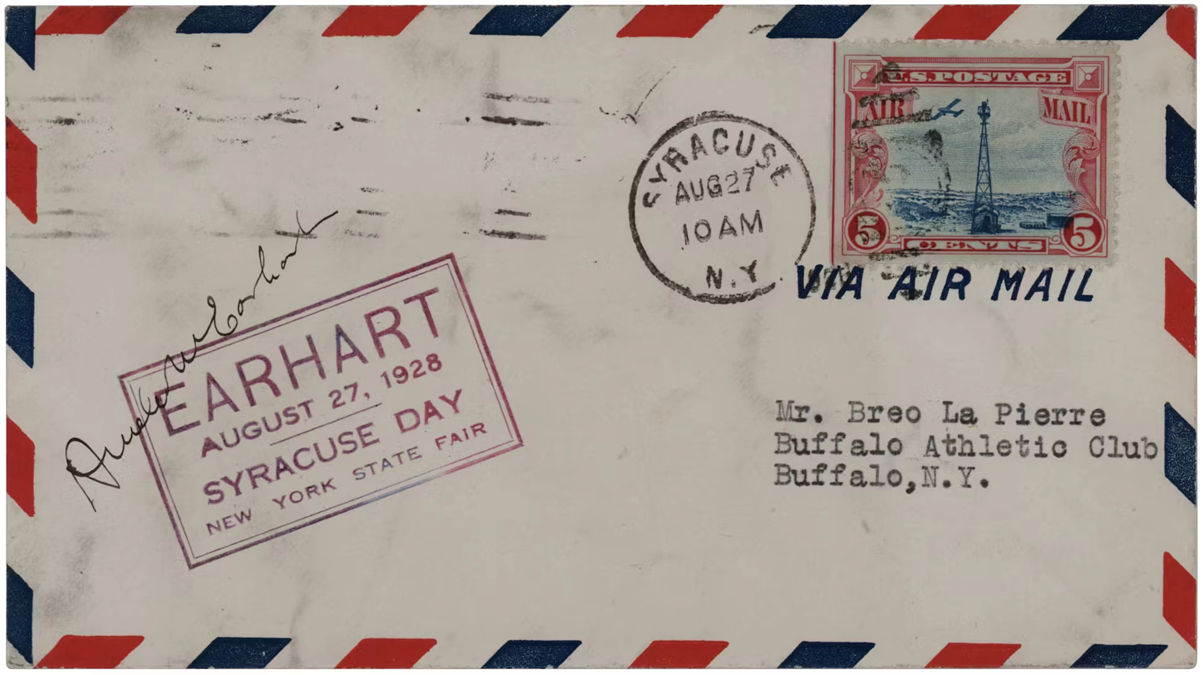 Amelia Earhart Signed 'New York State Fair' Air Mail Cover (1928)