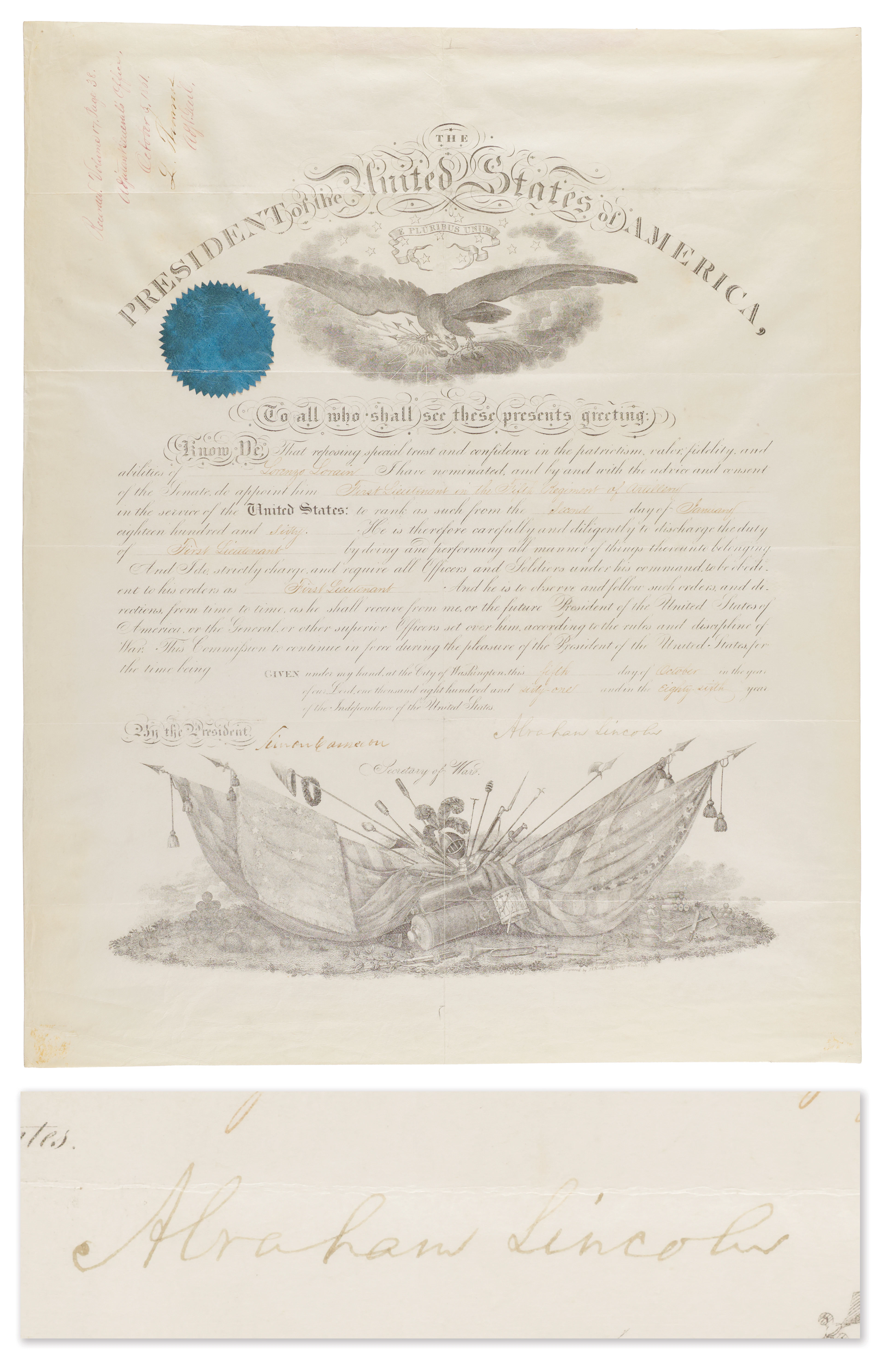 Abraham Lincoln Civil War-Dated Document Signed as President, Appointing