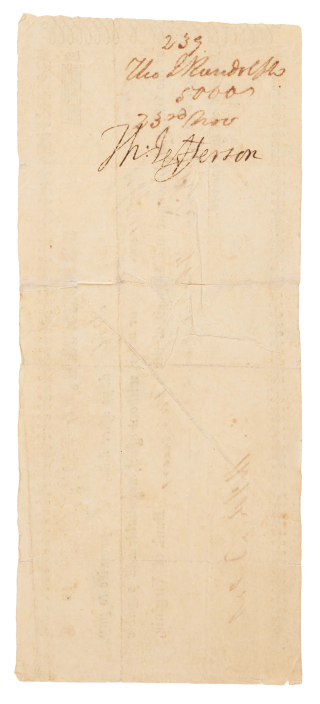 Thomas Jefferson Signed $5,000 Promissory Note from His Grandson Thomas