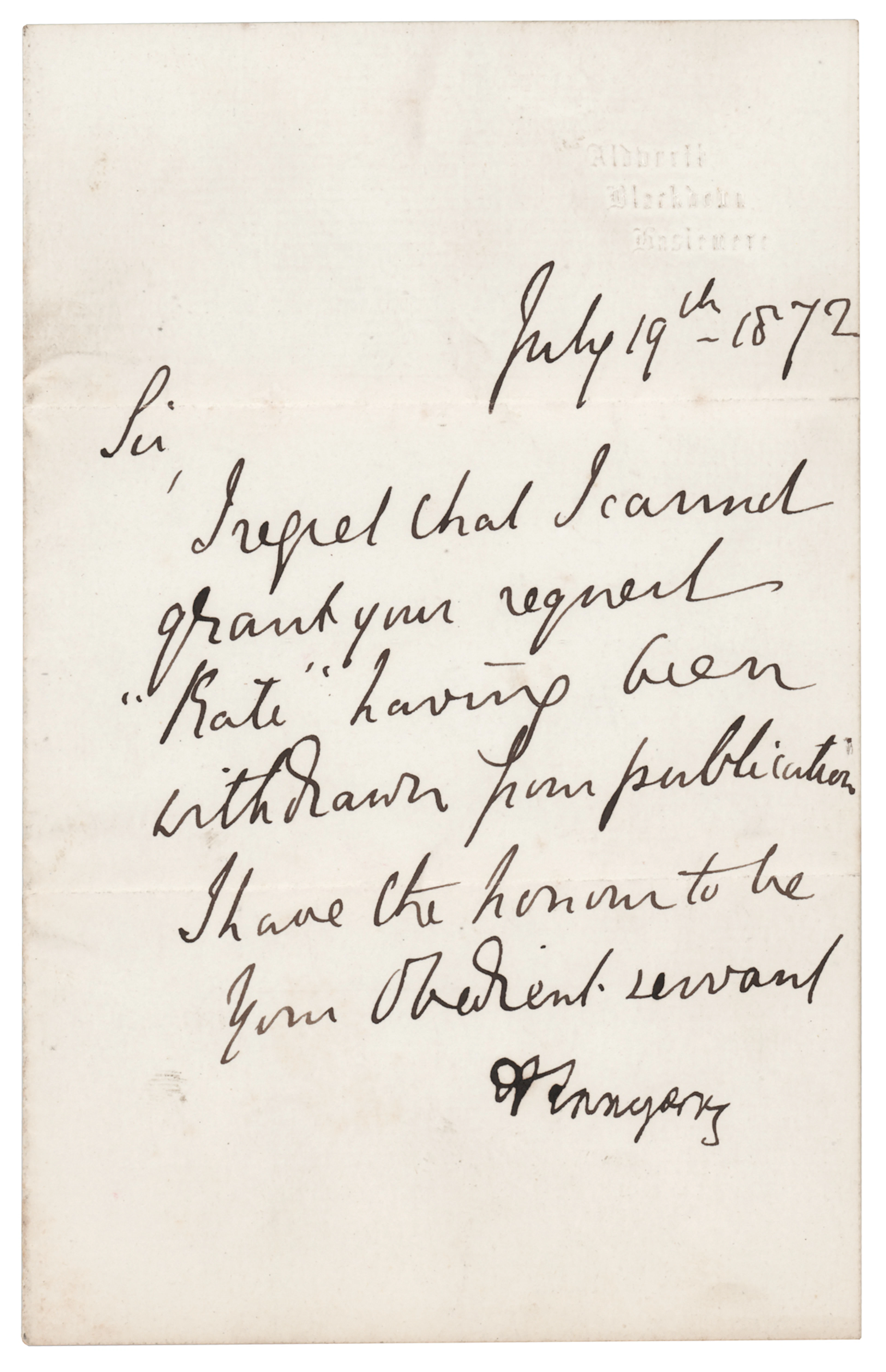Alfred Lord Tennyson Letter Signed