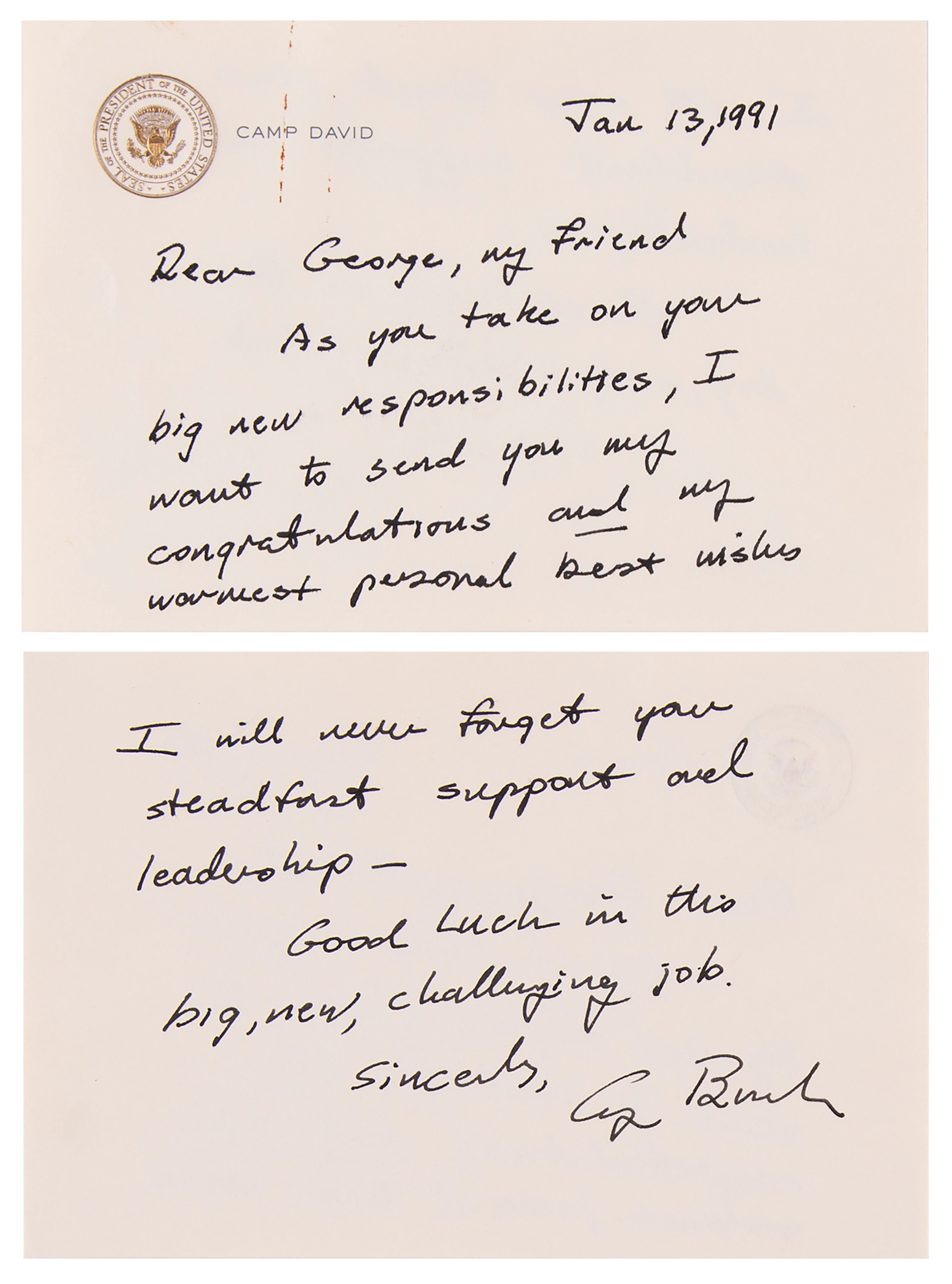 George Bush Autograph Letter Signed as President
