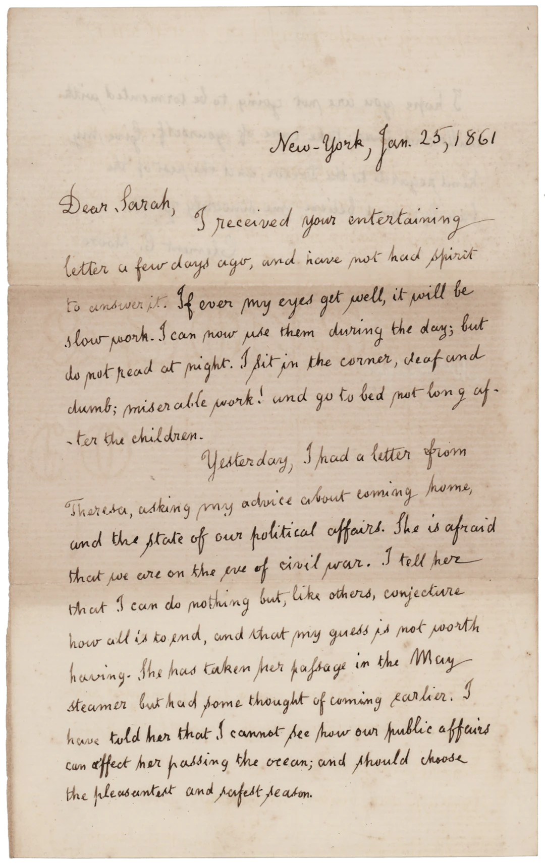 Clement C. Moore Autograph Letter Signed on His Daughter's Political