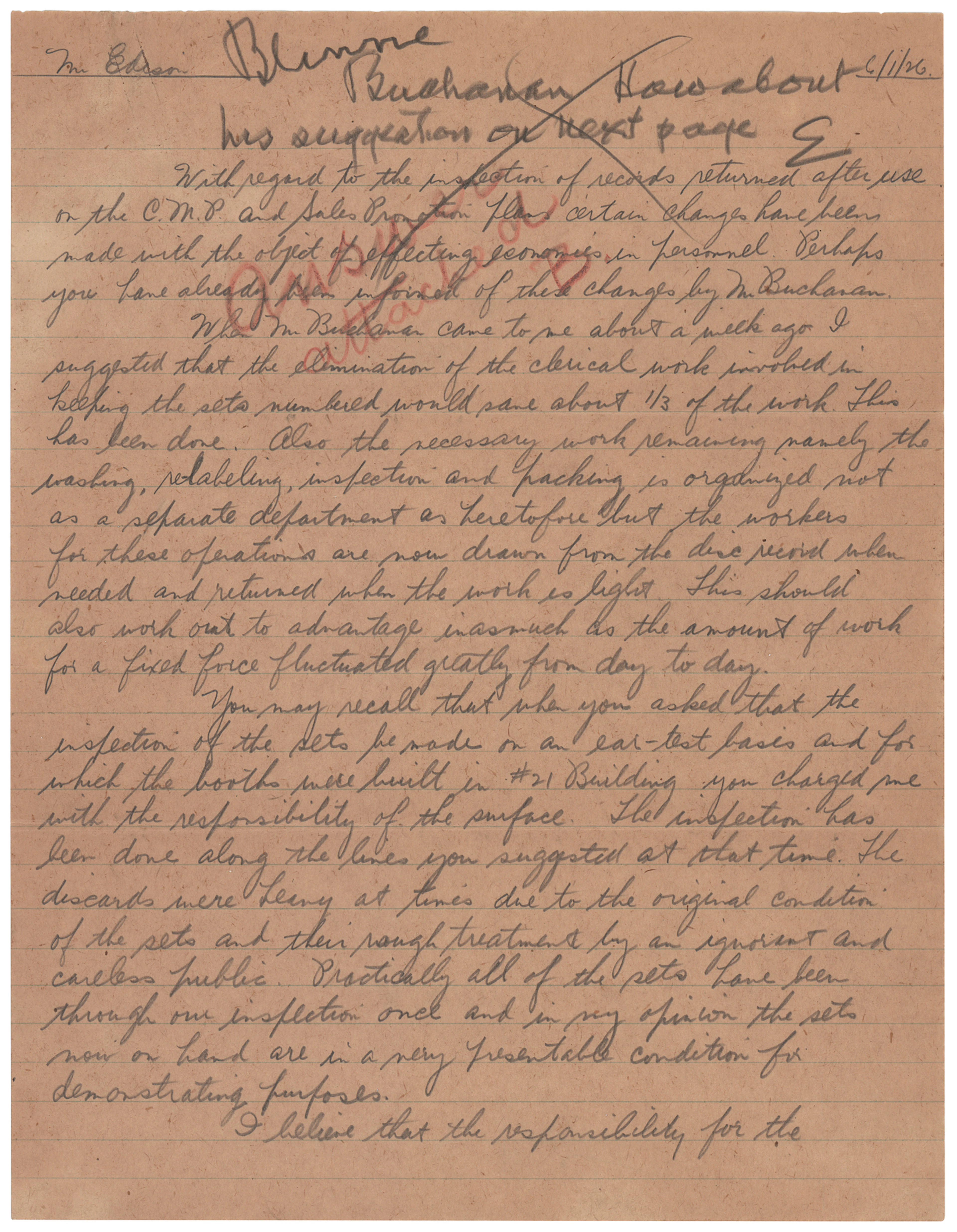Thomas Edison Autograph Note Signed on the Inspection of Records