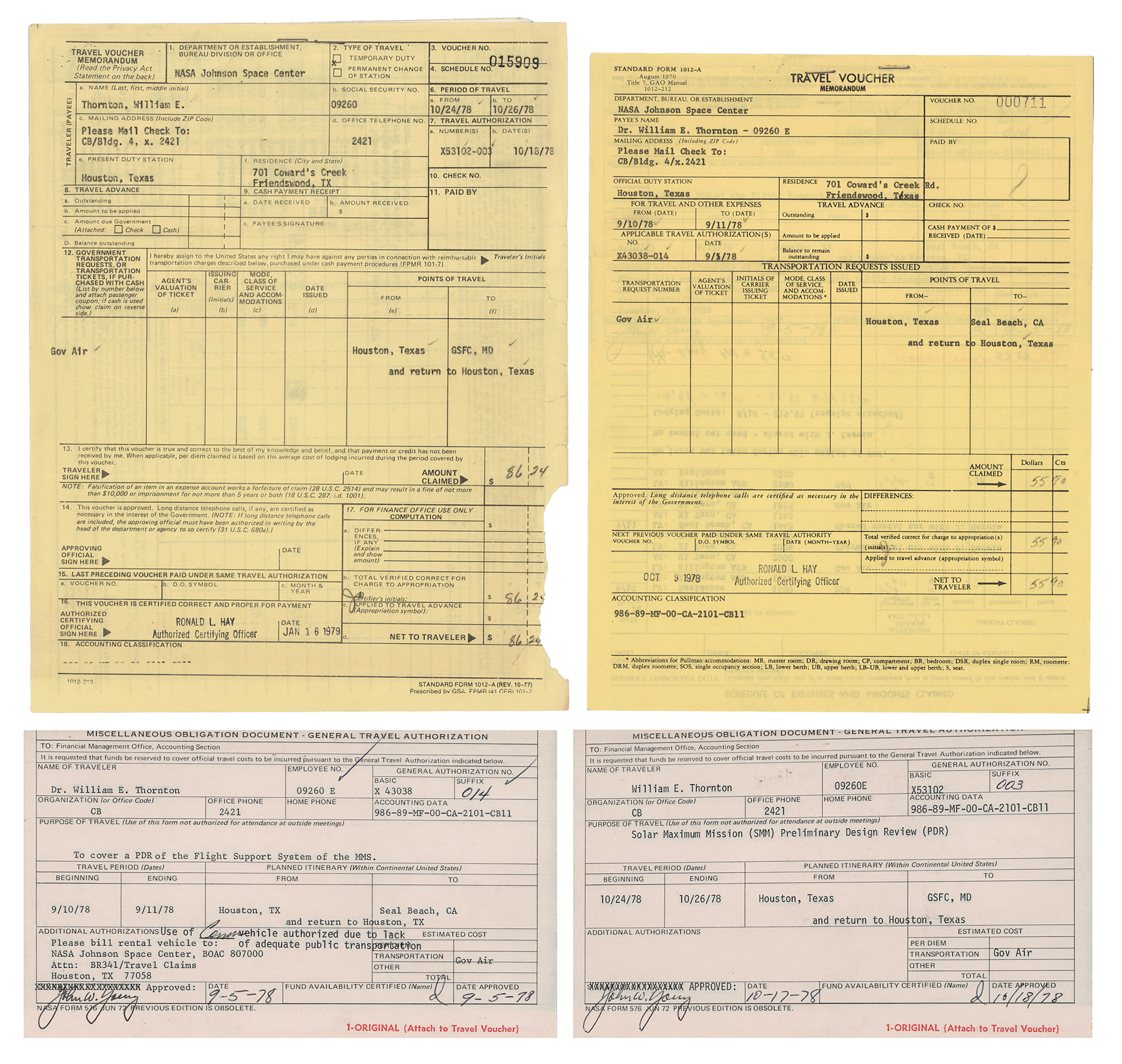 John Young (2) Travel Voucher Documents Signed - From the Personal
