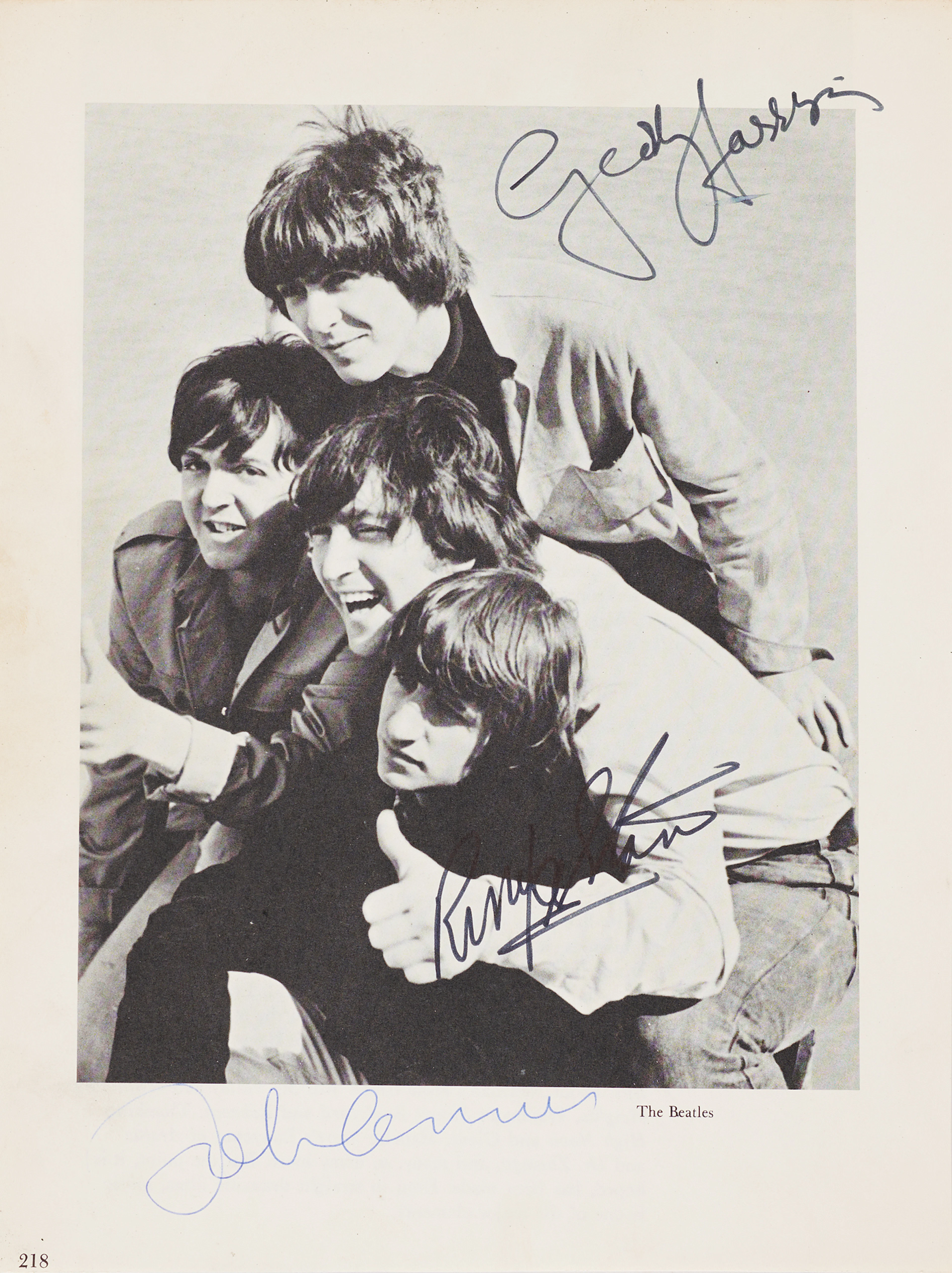 Beatles Photograph Signed by John Lennon, George Harrison, and Ringo Starr